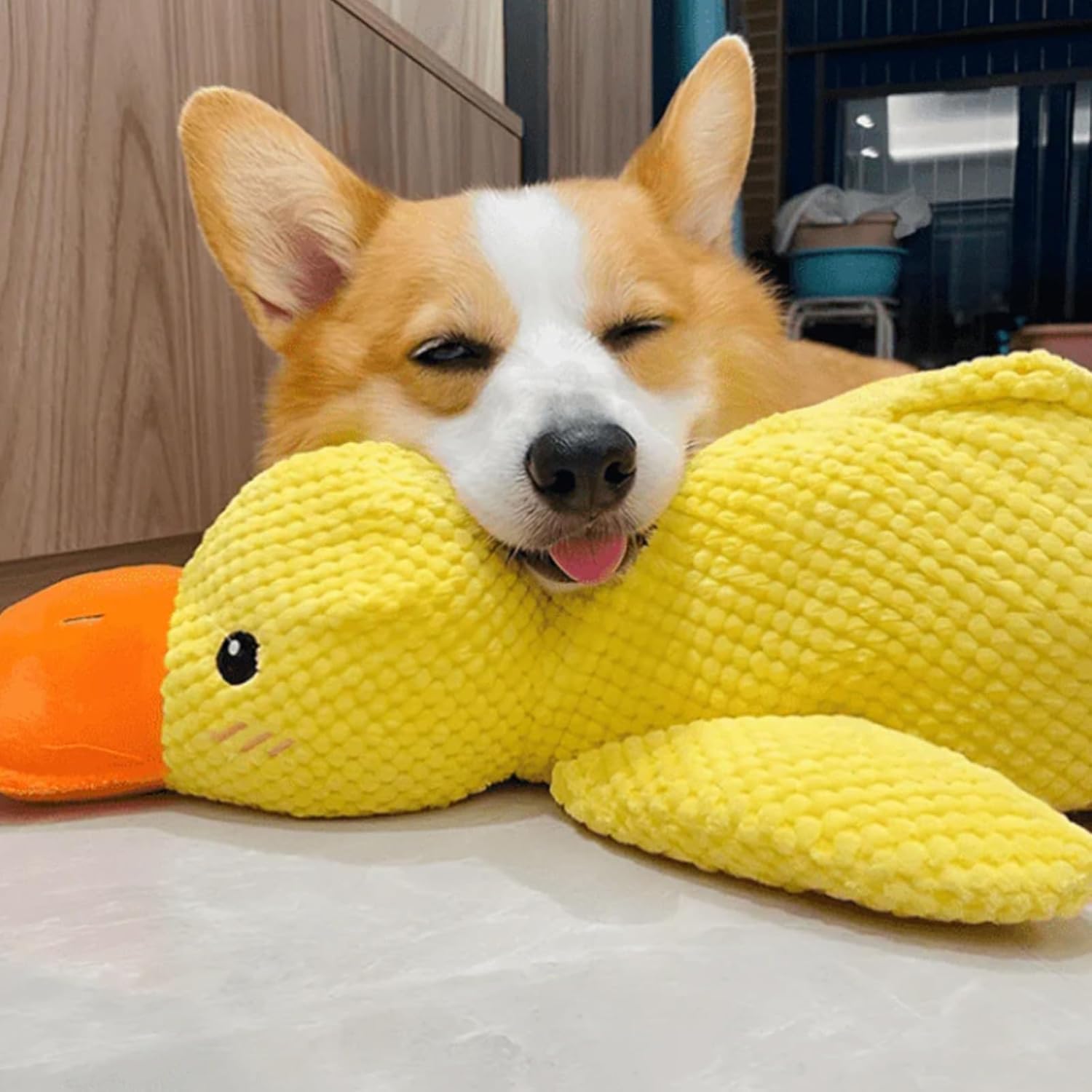 Noovelo Calming Duck Dog Toy - Small Yellow Stuffed Duck Chew Toy for Puppies & Dogs - Quacking Sound for Anxiety Relief - Perfect for Indoor Play, Separation Anxiety & Stress Relief