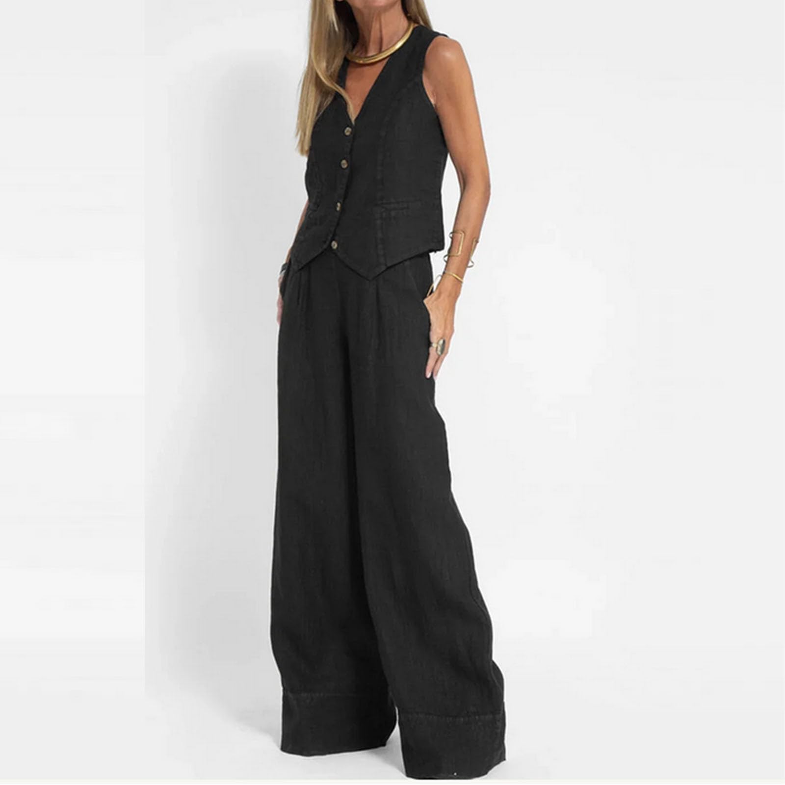 Plus Size Linen Pants for Women - Comfortable Dress Pants & Lounge Wear, Christmas & Holiday Outfits 2024, Matching Sweatsuit Set for Travel & Casual Wear - Green