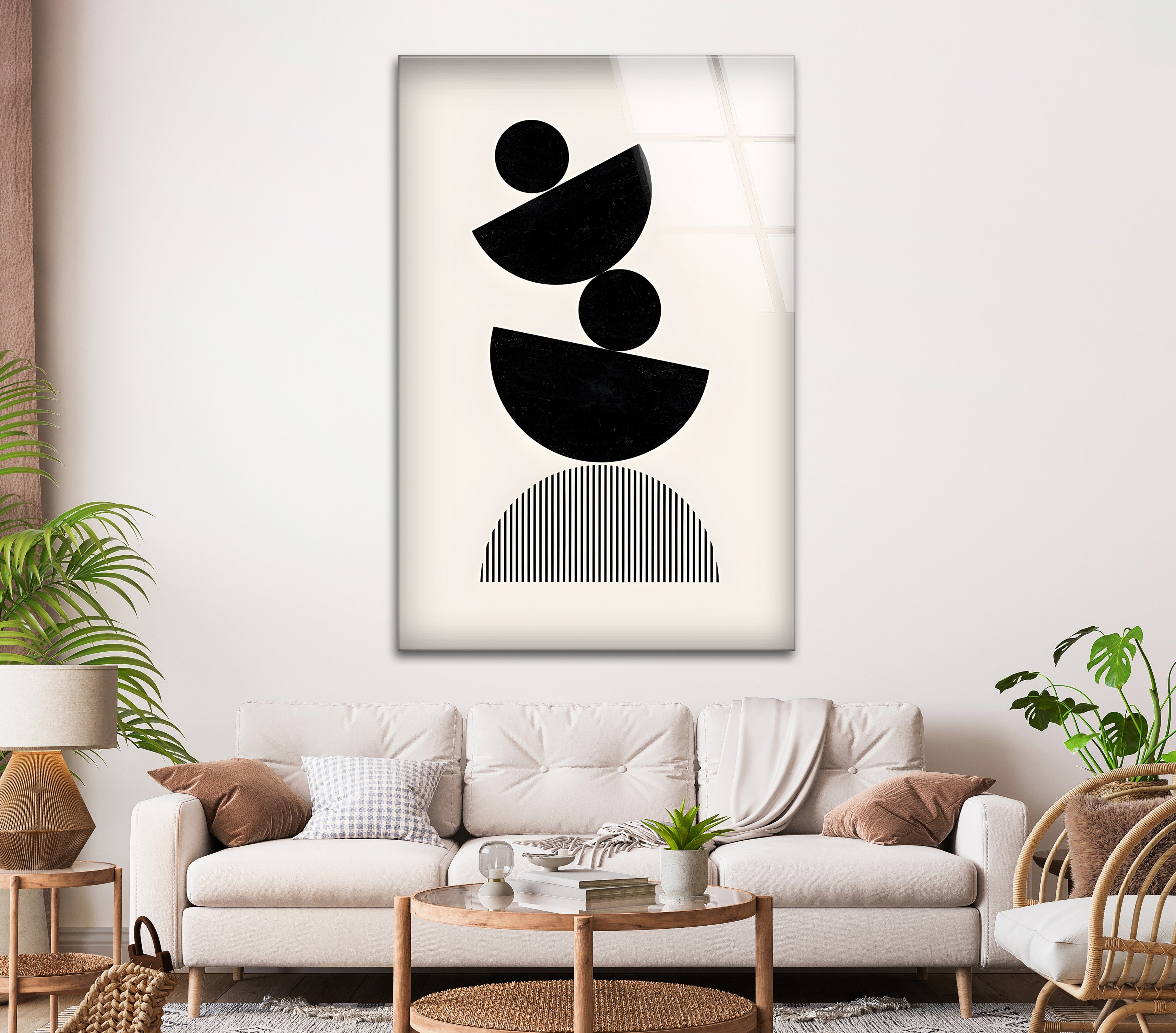 Abstract Black & White Geometric Art Print - Modern Minimalist Wall Decor for Living Room, Bedroom & Office | Framed Canvas Painting for Contemporary Home Design