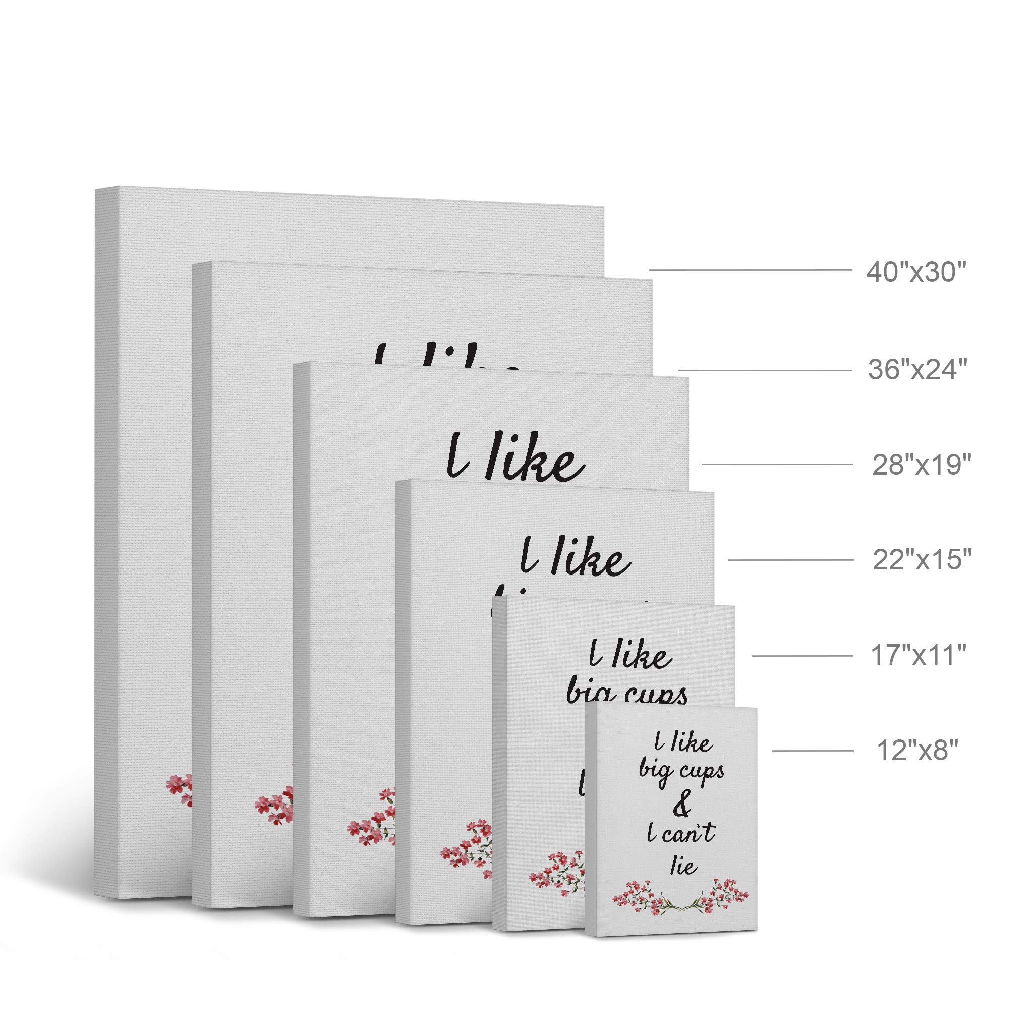 Smile Art Design 'I Like Big Cups & I Can't Lie' Pink Floral Canvas Wall Art Print - Coffee Themed Kitchen Decor, Inspirational Quote Gift for Farmhouse, Restaurant, Office & Coffee Shop (40x30) - Perfect for Coffee Lovers' Homes & Cafés