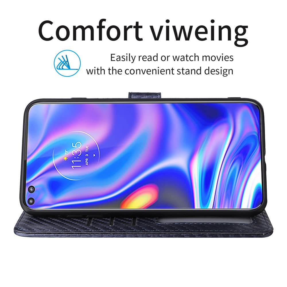 Premium Leather Wallet Case for Moto One 5G/One5G UW/Moto G 5G Plus - Flip Stand Cover with Card Holder, Wrist Strap & Lanyard - Compatible with Motorola One Lite XT2075-1 (Blue) - Perfect for Work, Travel & Everyday Use