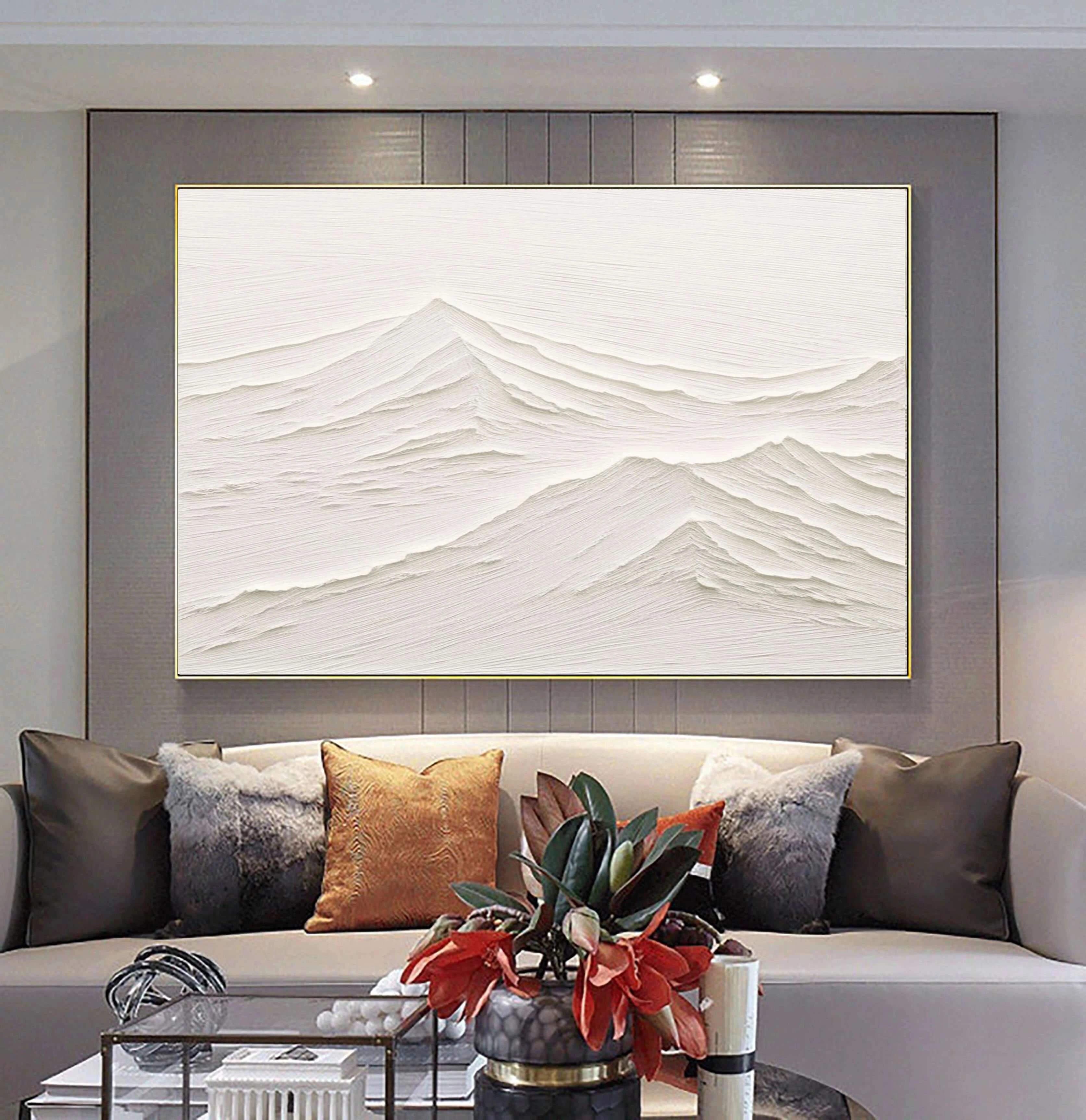 White Minimalist Textured Painting Canvas - Modern Abstract Wall Art for Home & Office Decor | Perfect for Living Room, Bedroom, or Gallery Display #MM071