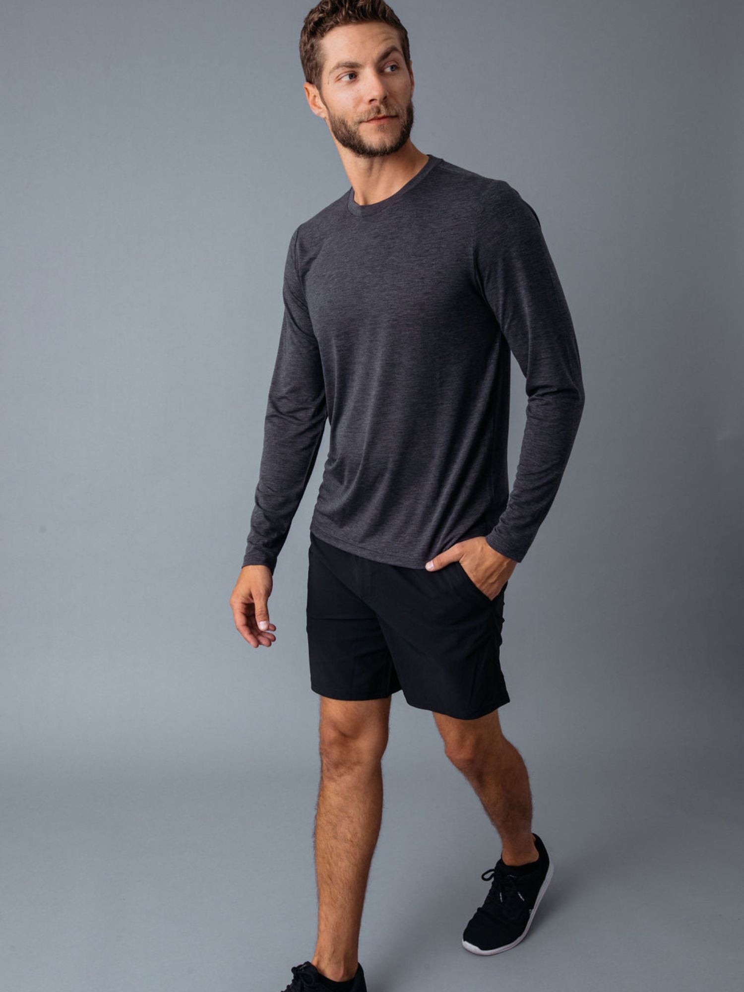 Premium Charcoal Performance Long Sleeve Crew Neck Shirt for Men & Women - Moisture Wicking, Breathable Workout & Outdoor Activities