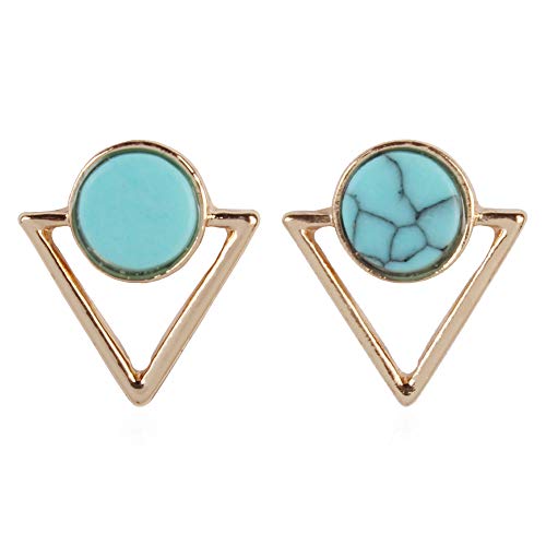 Fashion Simple Geometric Turquoise Triangle Alloy Earrings for Women & Girls - Elegant Boho Jewelry for Parties, Dating & Casual Wear
