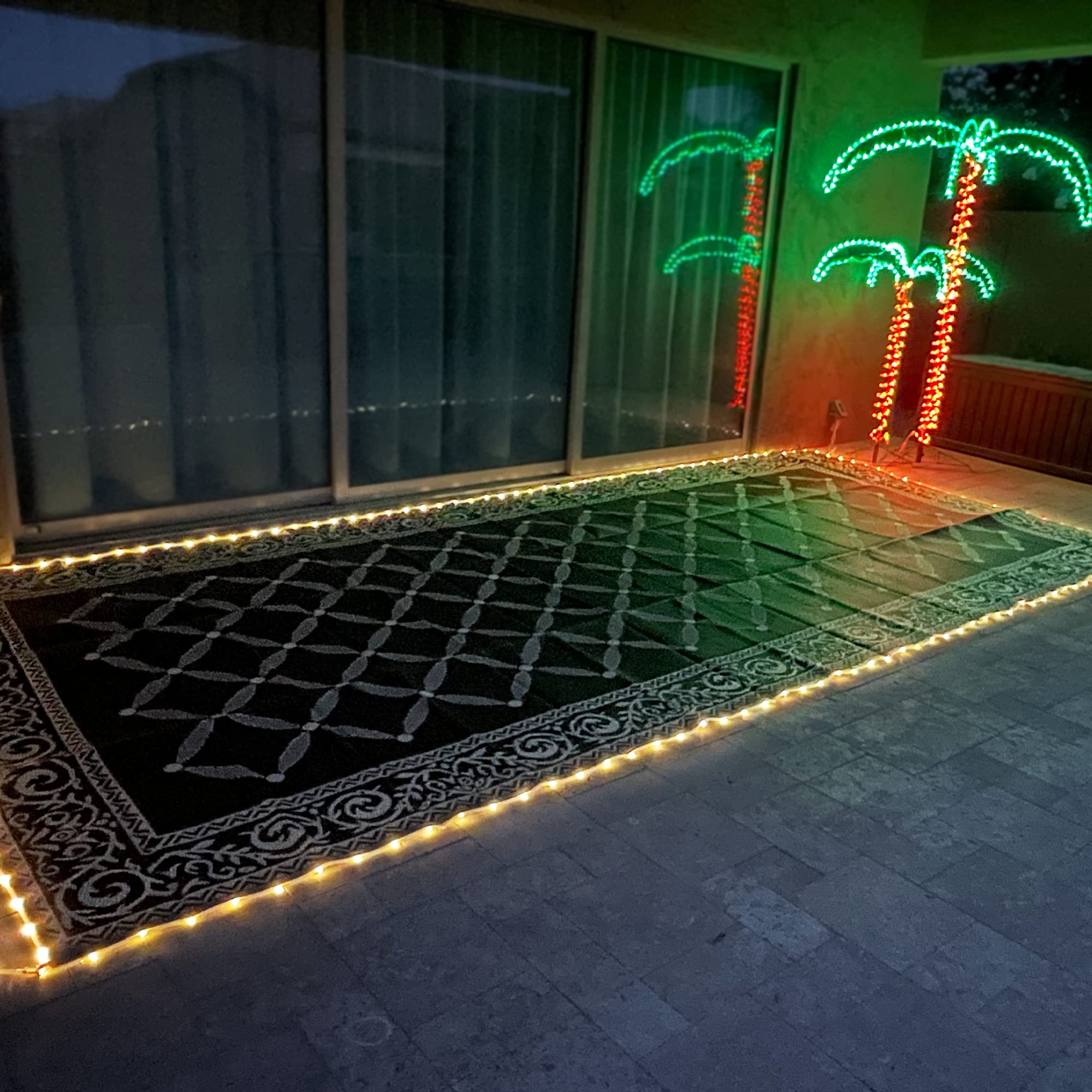Premium 8x18ft LED Illuminated Outdoor Patio Mat - Waterproof Camping Rug for RV, Deck, Poolside & Backyard - Durable Brown/Beige Design - Perfect for Picnics, Beach Trips & Outdoor Gatherings