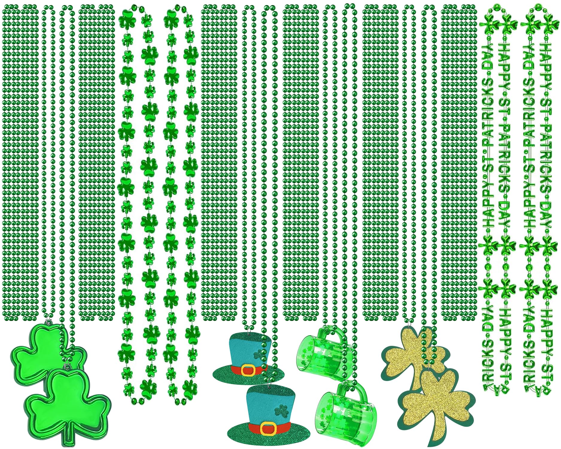 St. Patrick's Day Shamrock Necklace for Women - Bulk Green Beaded Irish Pendant Accessories - Party Favors & Decorations for St. Patty's Day Celebrations, Parades & Irish-Themed Events