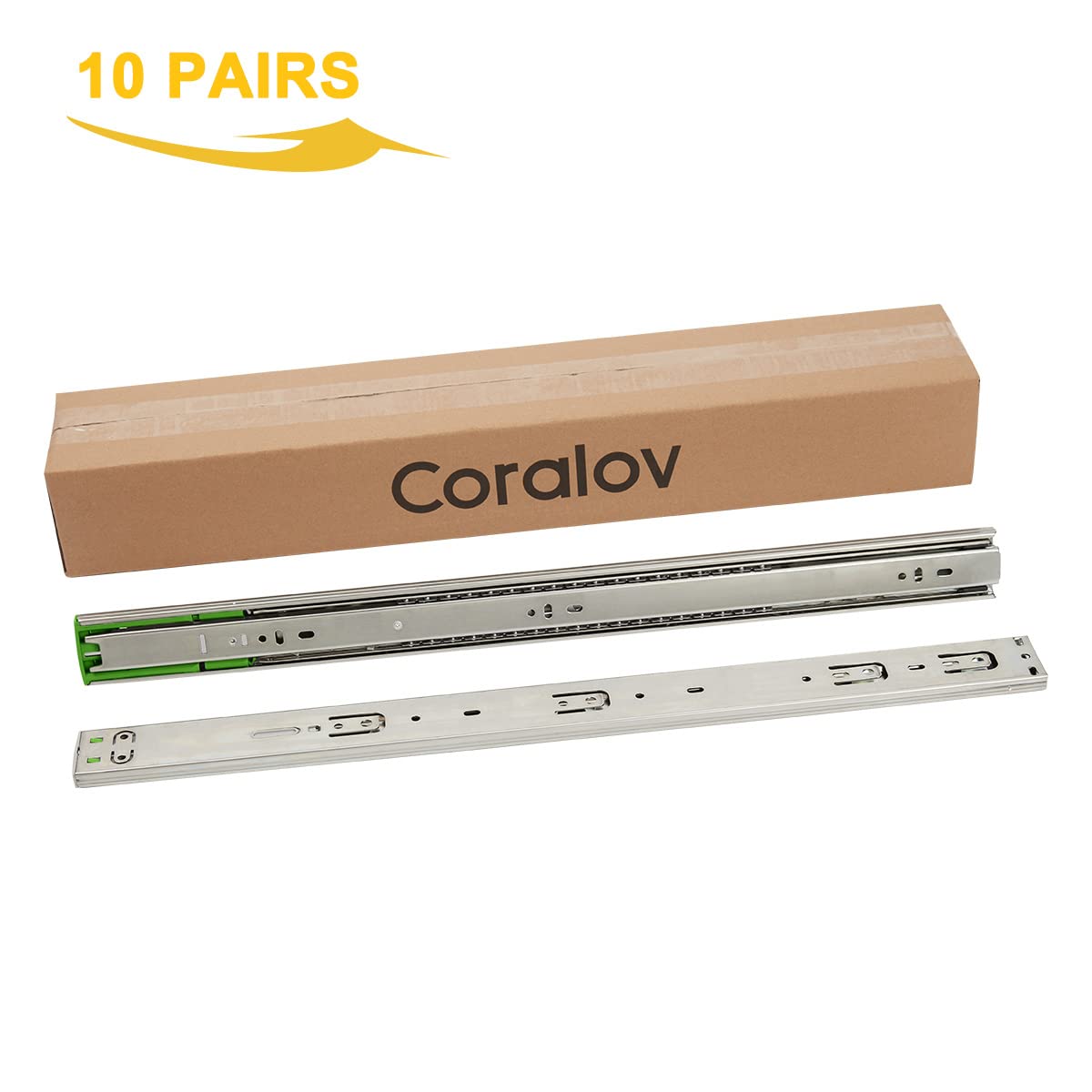 10 Pairs 22 Inch Soft-Close Full Extension Ball Bearing Drawer Slides - Heavy Duty Side Mount 3-Section Cabinet Slides for Kitchen, Office & Furniture Drawers