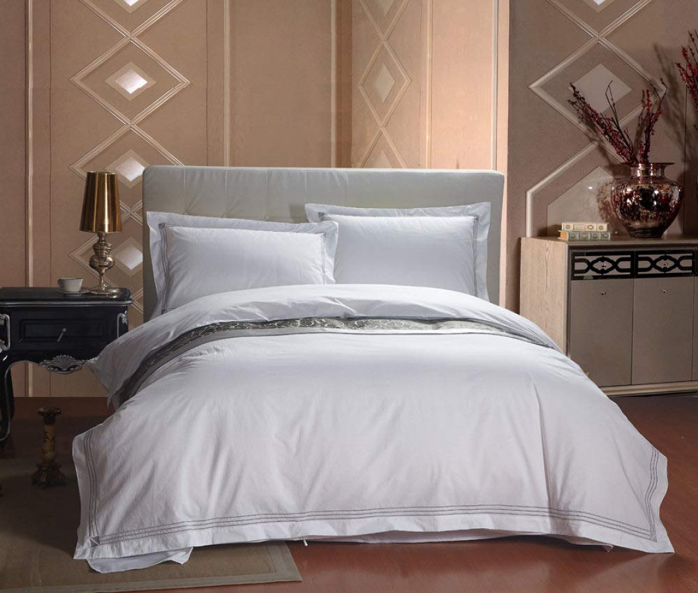 KTUCN 100% Cotton White Hotel Style Duvet Cover Set with Piping - Queen Size Bedding Set Includes Duvet Cover & Pillowcases - Luxury Soft Bed Sheets for Master Bedroom, Guest Room & Airbnb