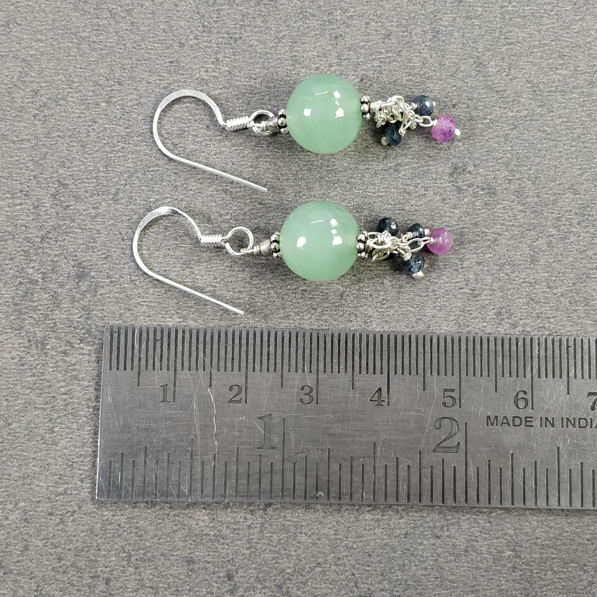925 Sterling Silver Serpentine Blue Pink Sapphire Gemstone Beaded Drop Dangle Hook Earrings - 5.70gms Natural Stone Jewelry for Women, Gift for Her, Perfect for Parties, Weddings & Special Occasions