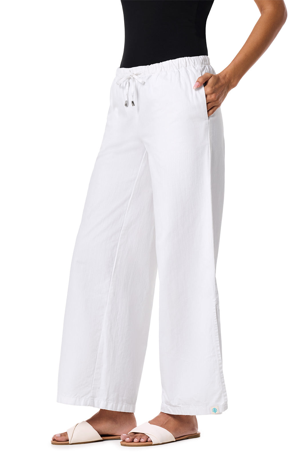 Women's Enclave Wide Leg Pants - White Chambray High Waist Linen Pants for Summer | Casual & Office Wear | Perfect for Beach, Travel & Work