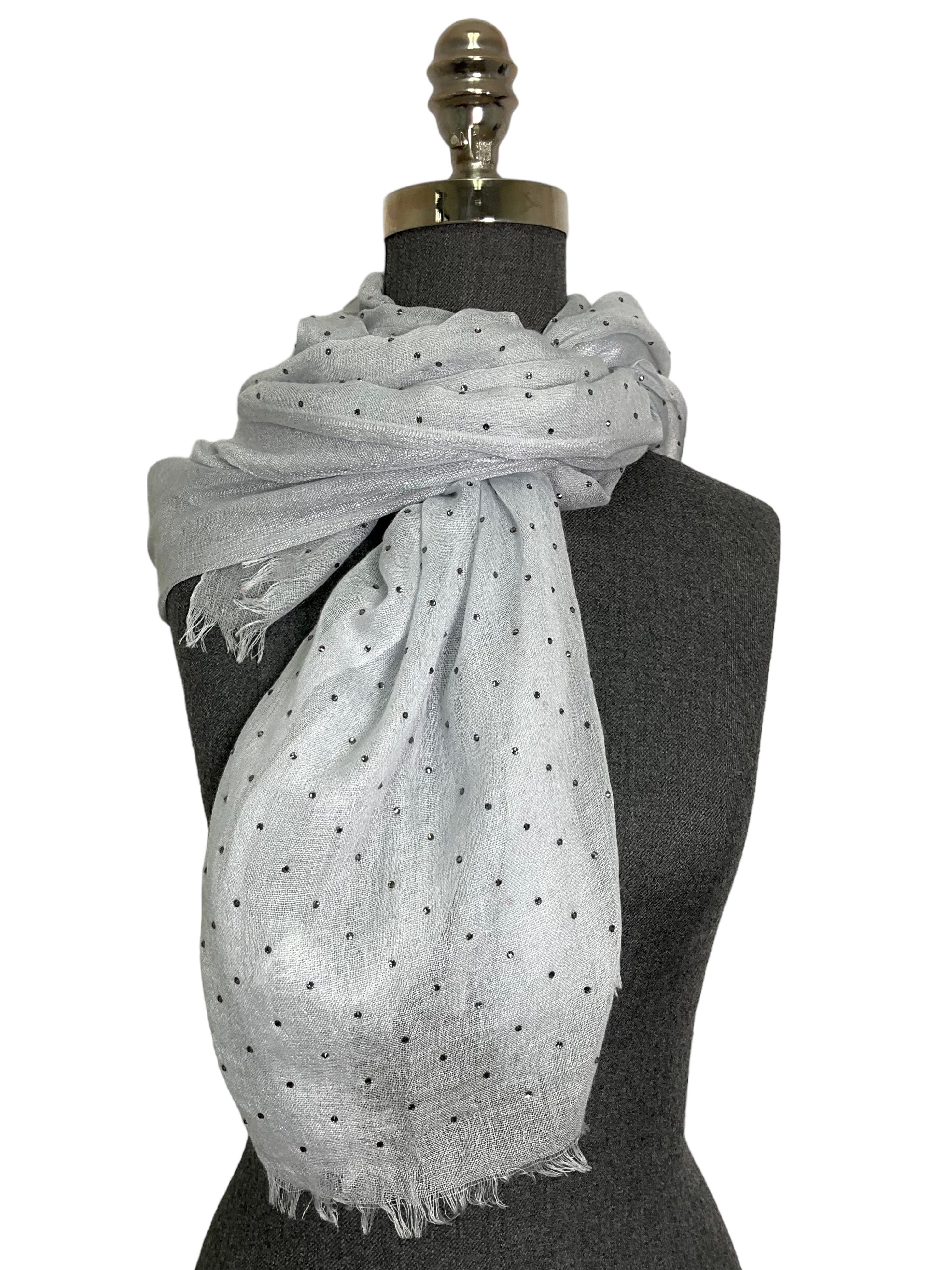 LORO PIANA Crystal Embellished Fringe Trim Scarf - Luxury Cashmere Shawl for Women, Elegant Evening Wear & Winter Fashion Accessory - Perfect for Parties, Weddings and Cold Weather