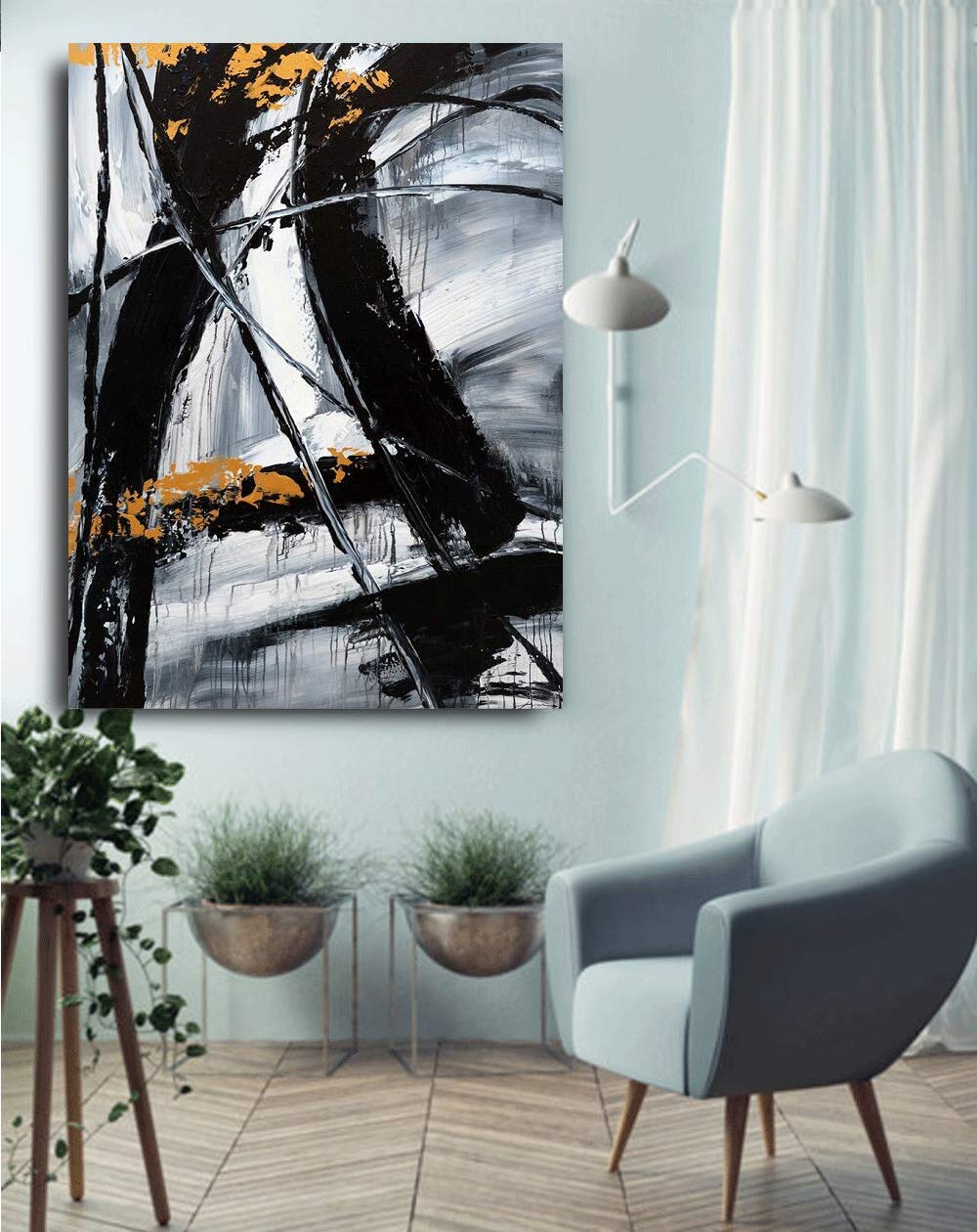 Yihui Arts Black and White Abstract Oil Painting - Large 28x40 Inch Modern Canvas Wall Art for Living Room, Bedroom & Office Decor - Perfect for Contemporary Home Interior Design