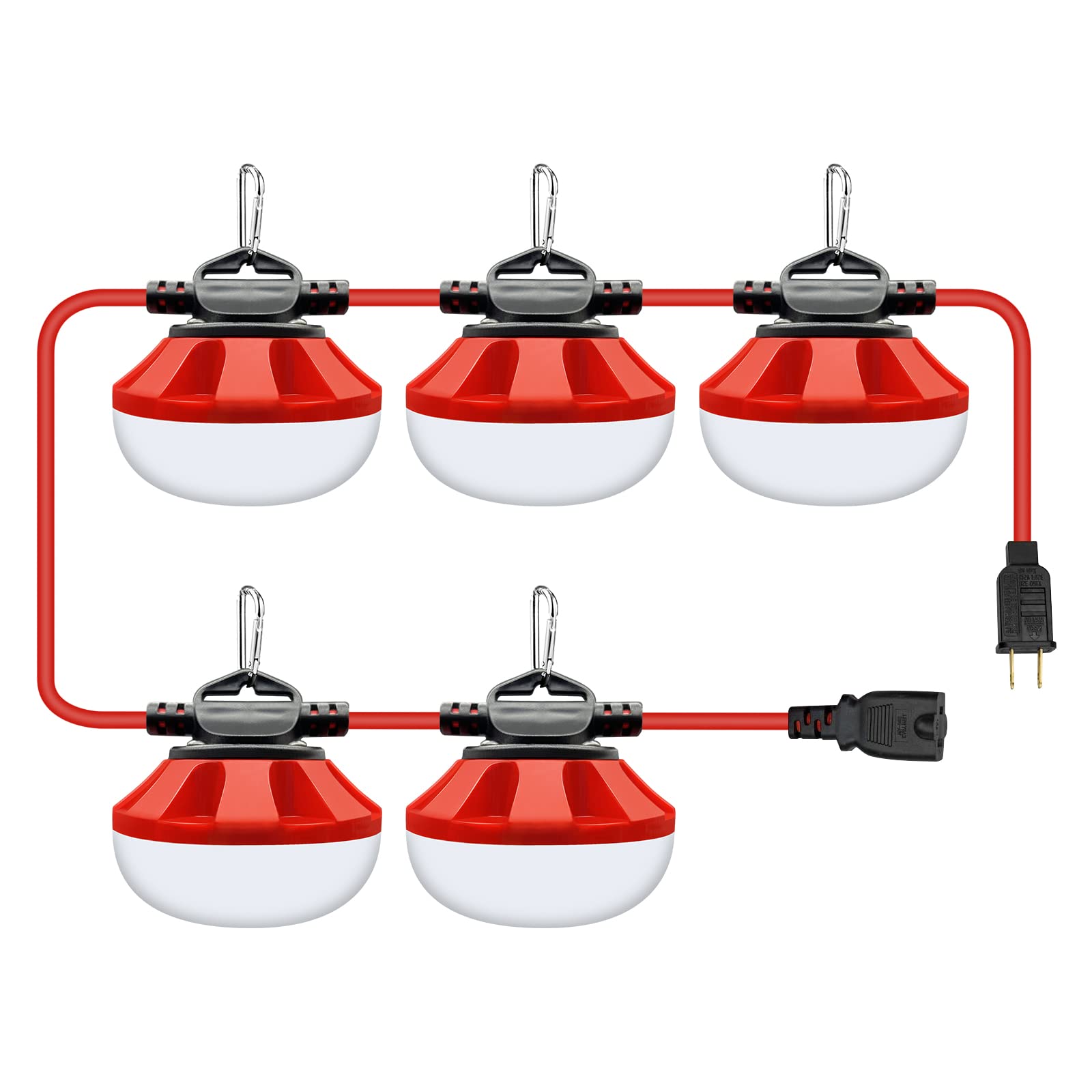 50ft LED Construction String Lights - 5000LM Super Bright Temporary Work Lighting with 5 Integrated Jobsite LED Bulbs & Carabiner Hooks | Perfect for Construction Sites, Outdoor Events, Backyard Parties, and Emergency Lighting