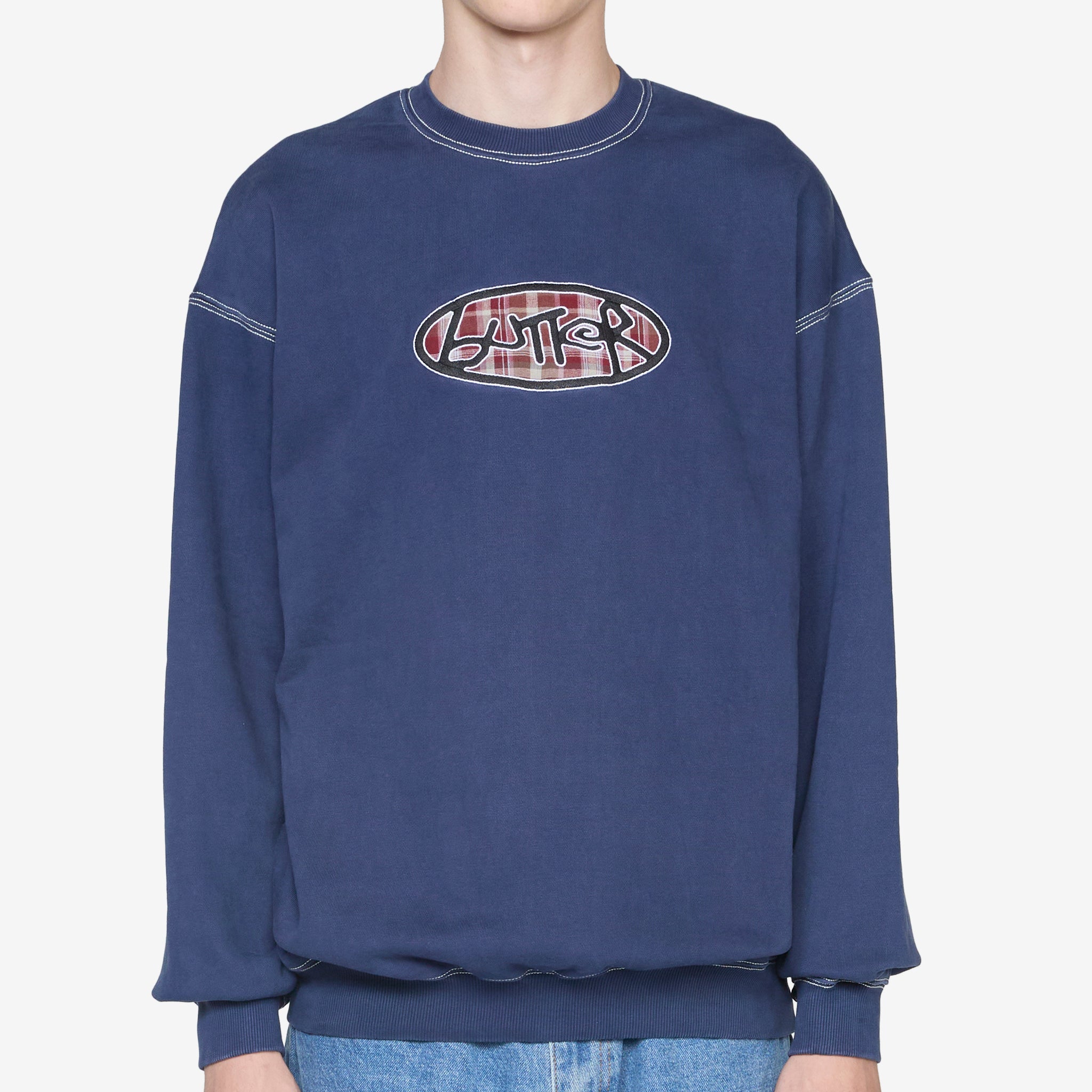 Vintage Washed Navy Crust Crewneck Sweatshirt - Men's Casual Pullover for Streetwear & Everyday Comfort