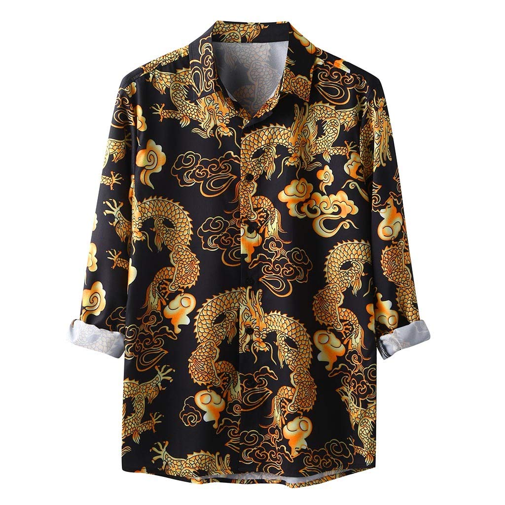 **Men's Hawaiian Long Sleeve Shirt - Slim Fit Ethnic Blouse Dress, Loose Style Casual Top for Beach, Luau & Summer Vacations**