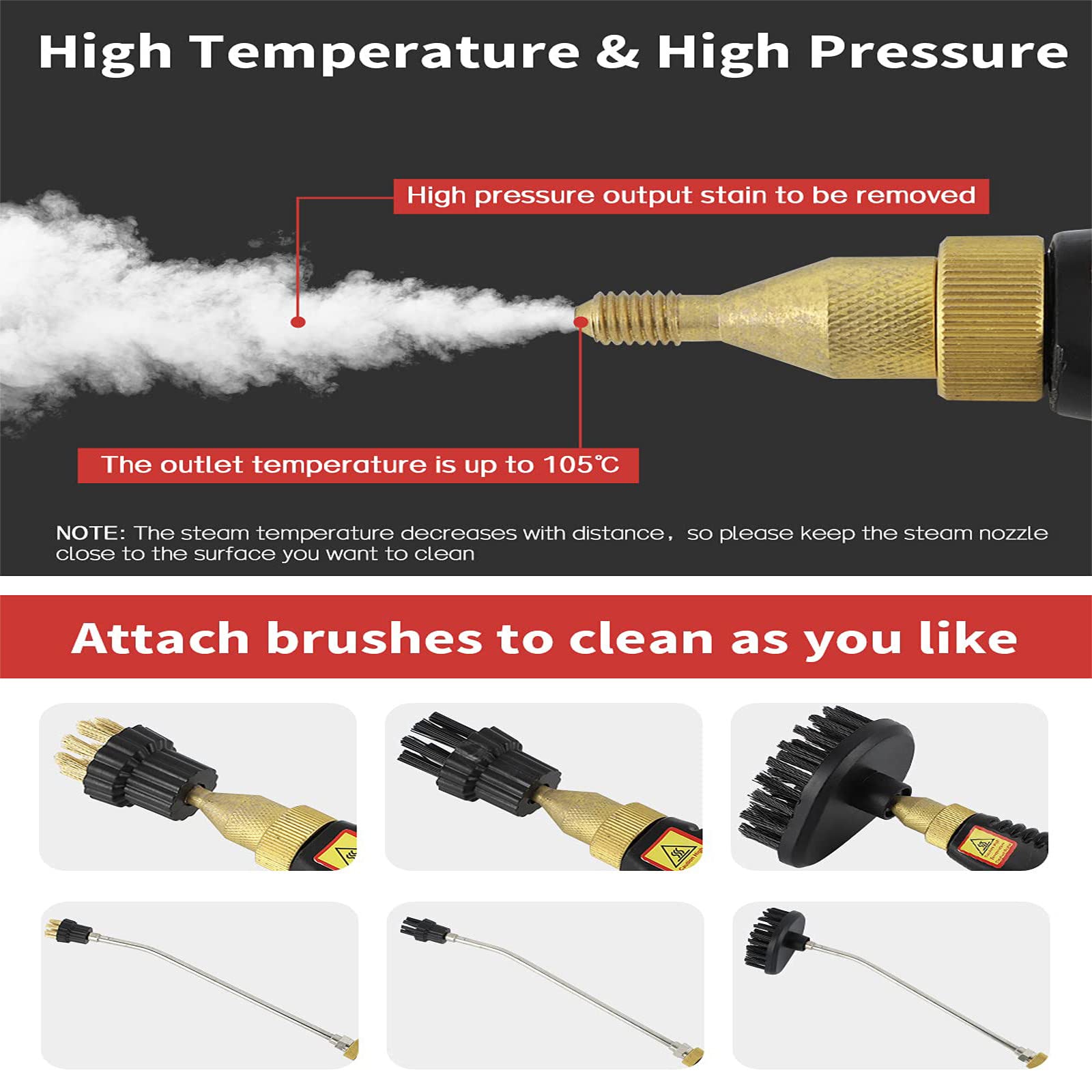 Portable Handheld Steam Cleaner for Kitchen, Bathroom, Furniture & Car Detailing - Auto Pumping, Red | Deep Cleaning Appliances, Upholstery, Tiles & More