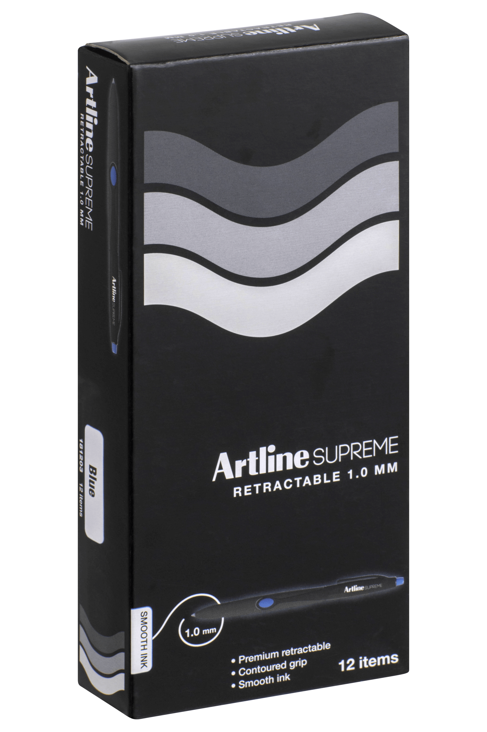Artline Supreme Antimicrobial Retractable Pen - 1.0mm Fine Point Blue Ink, Pack of 12 - Ideal for Office, School & Hygiene-Conscious Writing