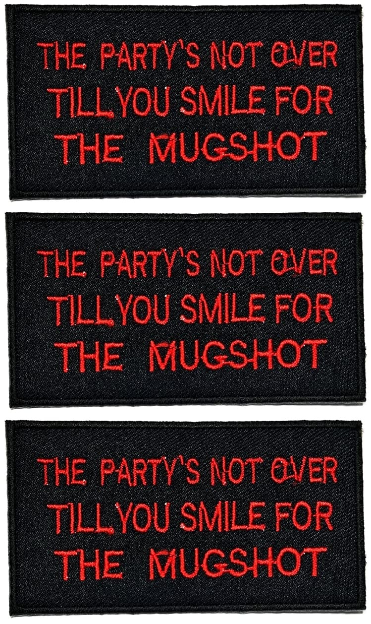 ONCEX 3PCS Iron On Patches - Funny Mugshot Slogan Embroidered Applique for Motorcycle Bikers, DIY Sew On or Iron On Stickers - Perfect for Jackets, Vests, Helmets & Denim Customization