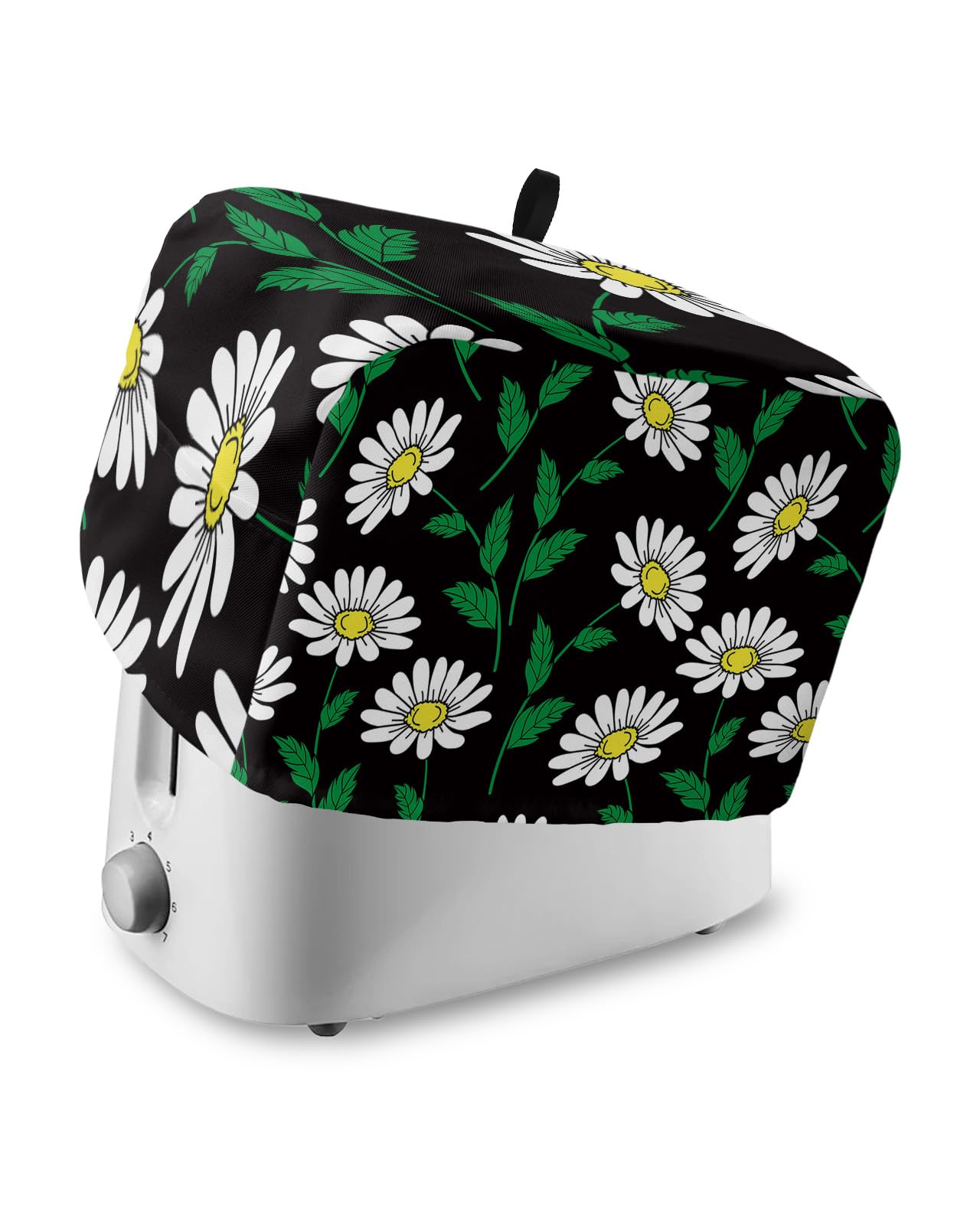 Daisy Flower Toaster Cover with Pockets - 4 Slice Toaster Oven Dustproof Cover for Kitchen, White Floral Pattern Small Appliance Cover with Fingerprint Protection - Perfect for Bread Machines, Toasters & Countertop Appliances