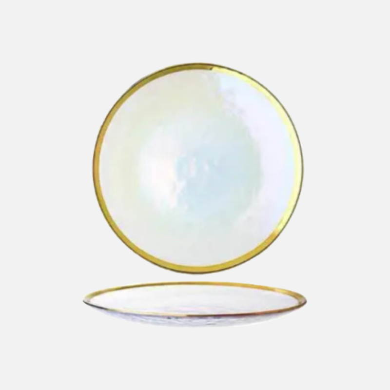 Aurora Gold Edge Glass Plate & Bowl Set - Elegant Dinnerware for Special Occasions, Perfect for Weddings, Parties, and Fine Dining
