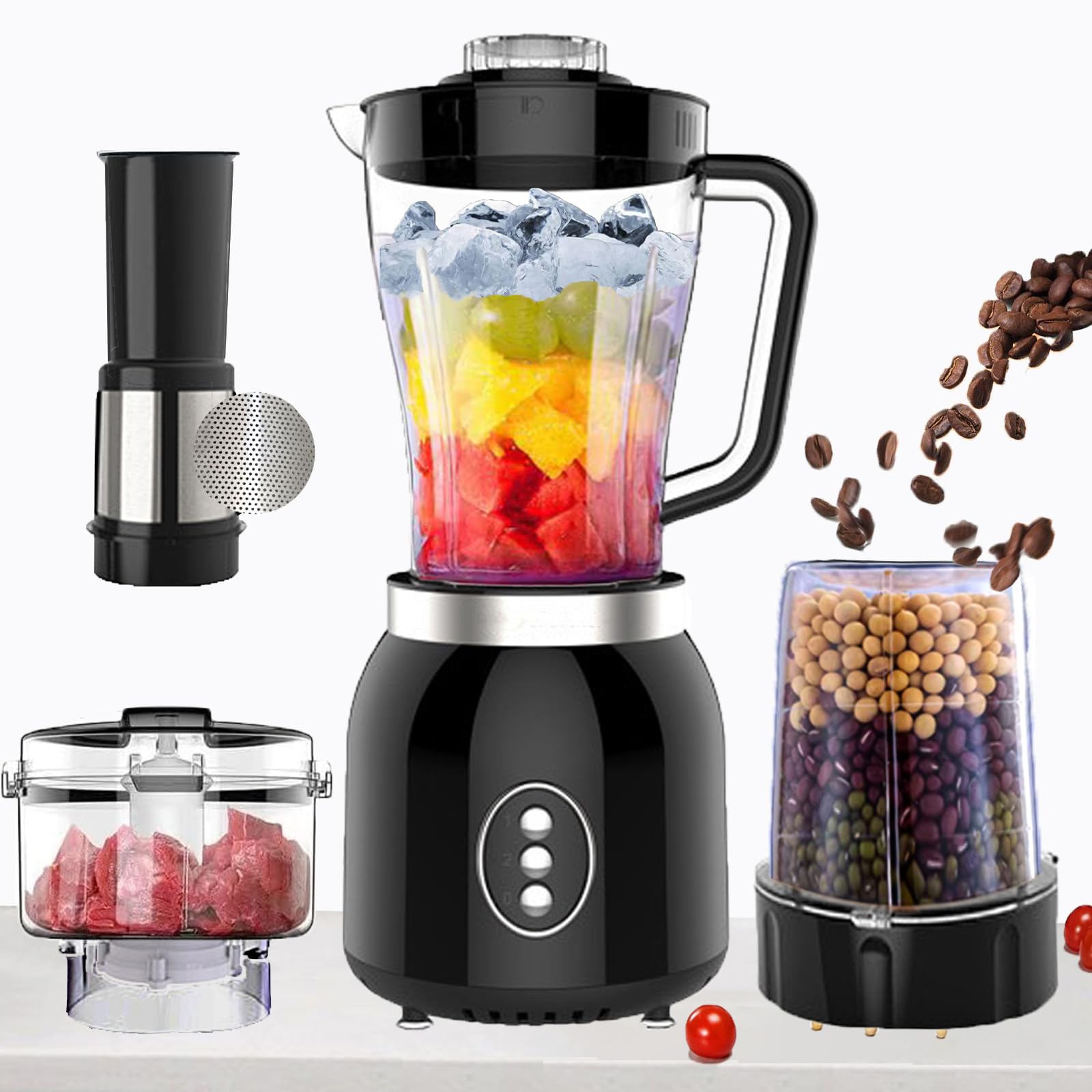 800W 2-Speed Electric Mixer - 4-in-1 Grinder Blender & Food Processor for Shakes, Smoothies, Meat Chopping & Dry Grinding | Perfect for Kitchen, Smoothie Bars & Meal Prep