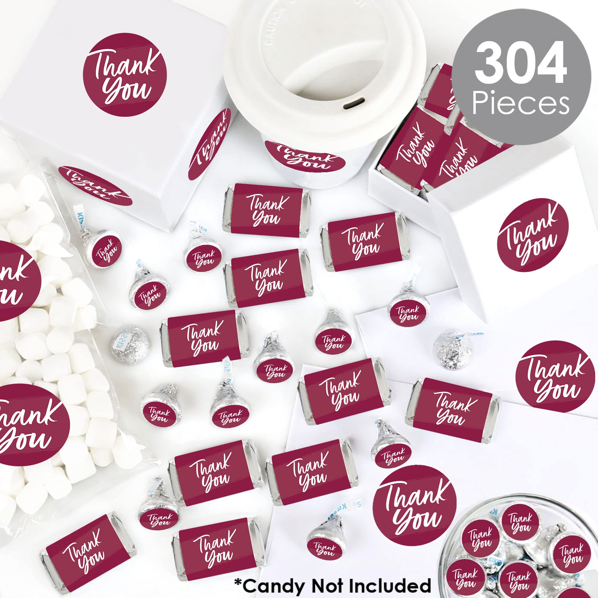 Elegant Mini Candy Bar Wrappers & Round Stickers Set - 304pcs Burgundy Candy Favor Kit for Weddings, Baby Showers & Party Favors - DIY Candy Decorations for Special Events