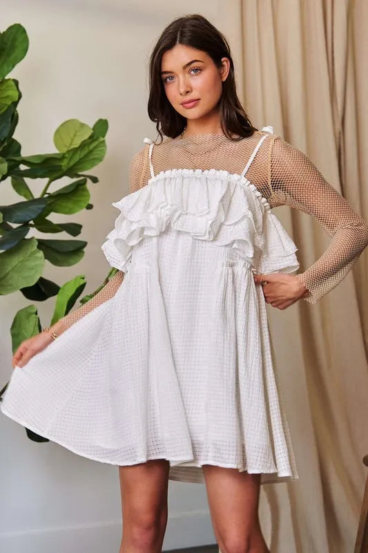 Stylish Jacquard Checker Print Ruffled Resort Dress for Women - Perfect for Beach Vacations, Summer Parties & Tropical Getaways