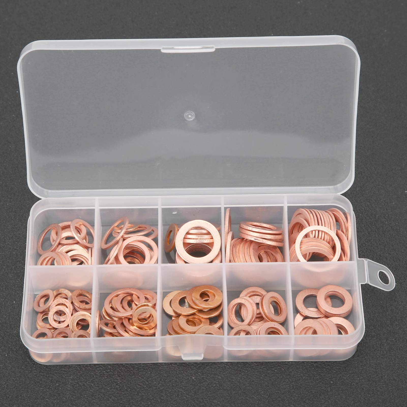 200pcs Copper Oil Seal Gasket O-Ring Set - Flat & Round Sealing Washers for Automotive, Plumbing & Industrial Applications - High-Temp Resistant Metal Gaskets for Engines, Pipes and Machinery
