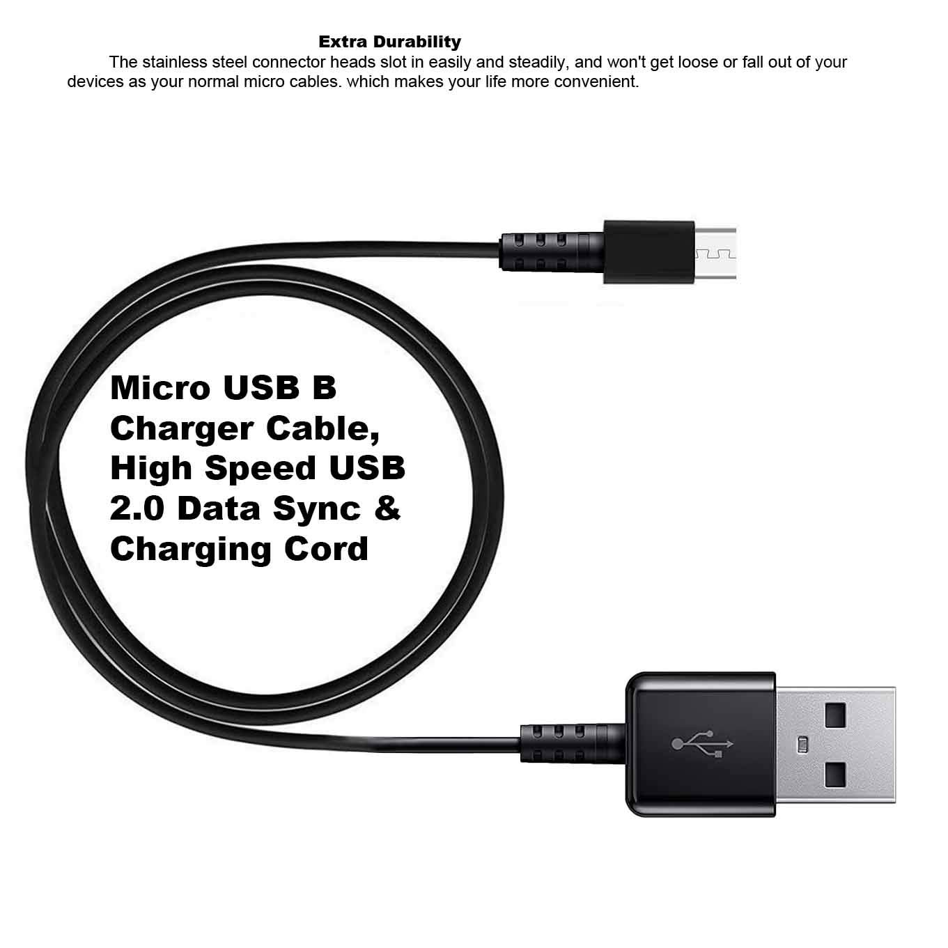 2-Pack 10ft Durable Micro USB Charging Cable - Fast Charging & Sync Compatible with Android Devices - Perfect for Home, Office, and Travel Use