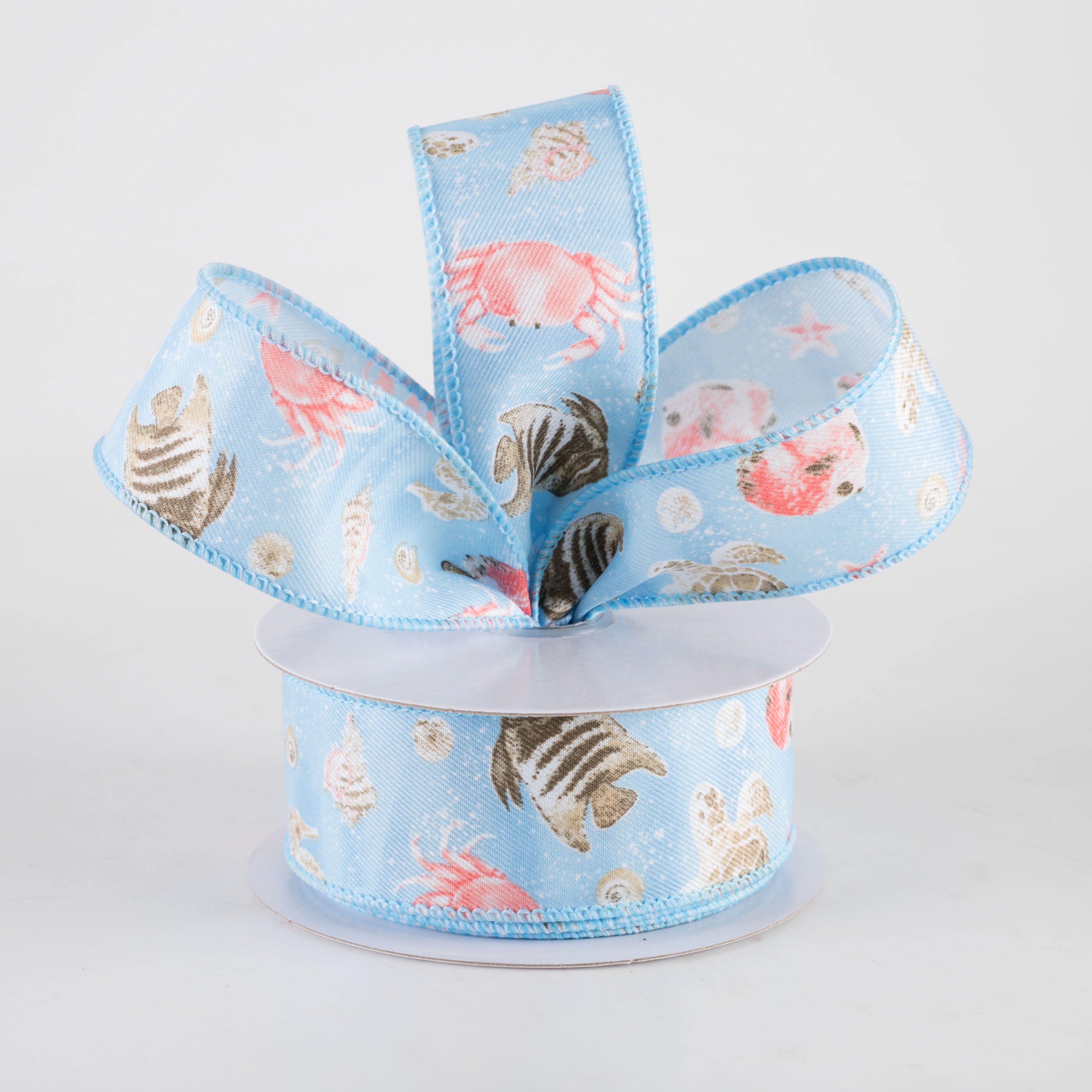 1.5 Inch Coastal Ocean Life Ribbon - Light Blue Decorative Ribbon (10 Yards) for Gift Wrapping, Scrapbooking, and DIY Crafts