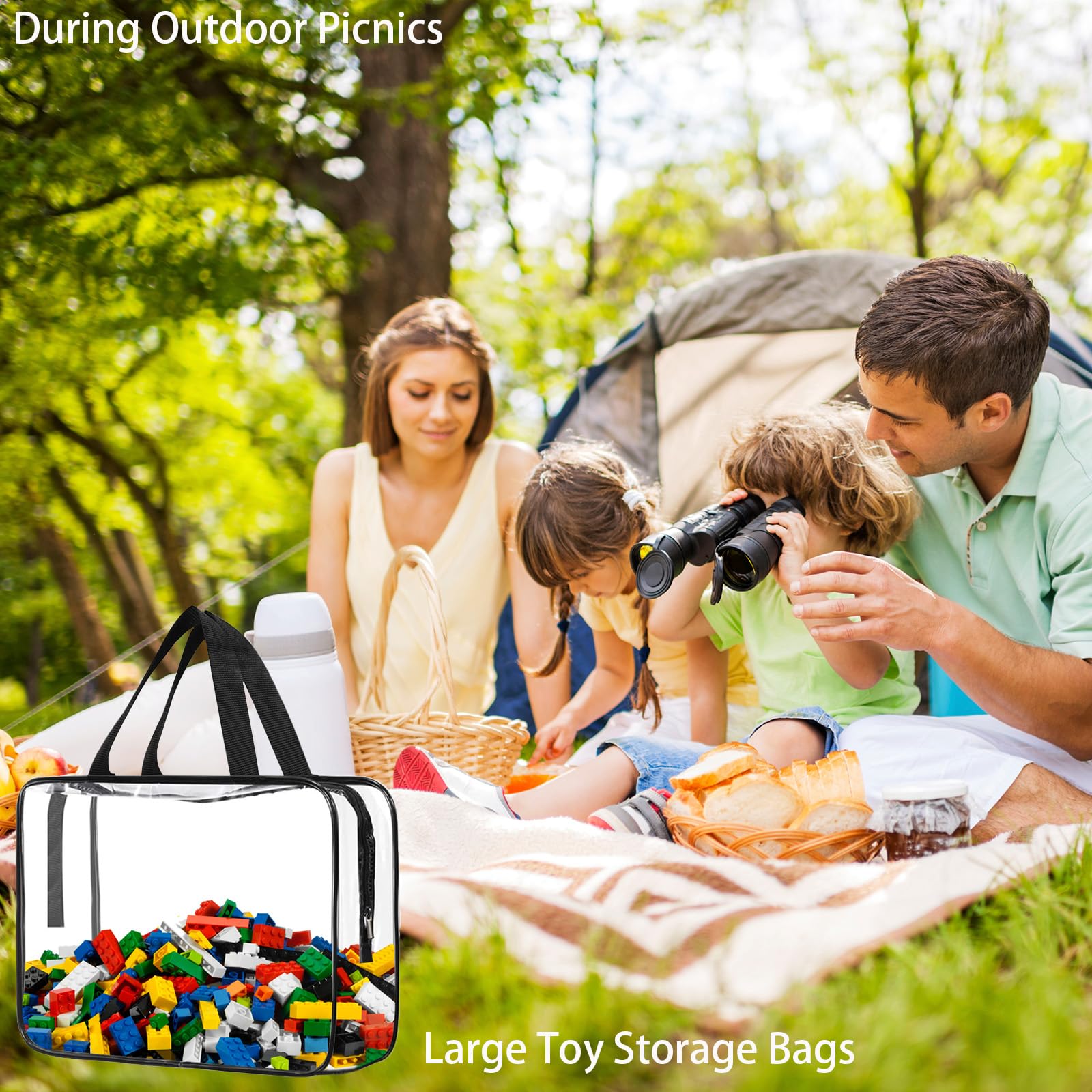 4 Pack Large Clear PVC Zipper Toy Storage Bags - Waterproof Organizer for Board Games, Building Blocks, Puzzles, Kids Books & Small Toys - Perfect for Home, Classroom & Travel Organization