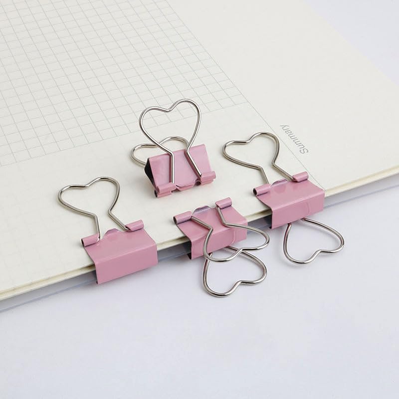 Aladeno 60pcs Heart-Shaped Binder Clips - Pink Office Supplies with Strong Clamping Force for Paper, Tickets, Clothes - Perfect for School, Office & Home Organization