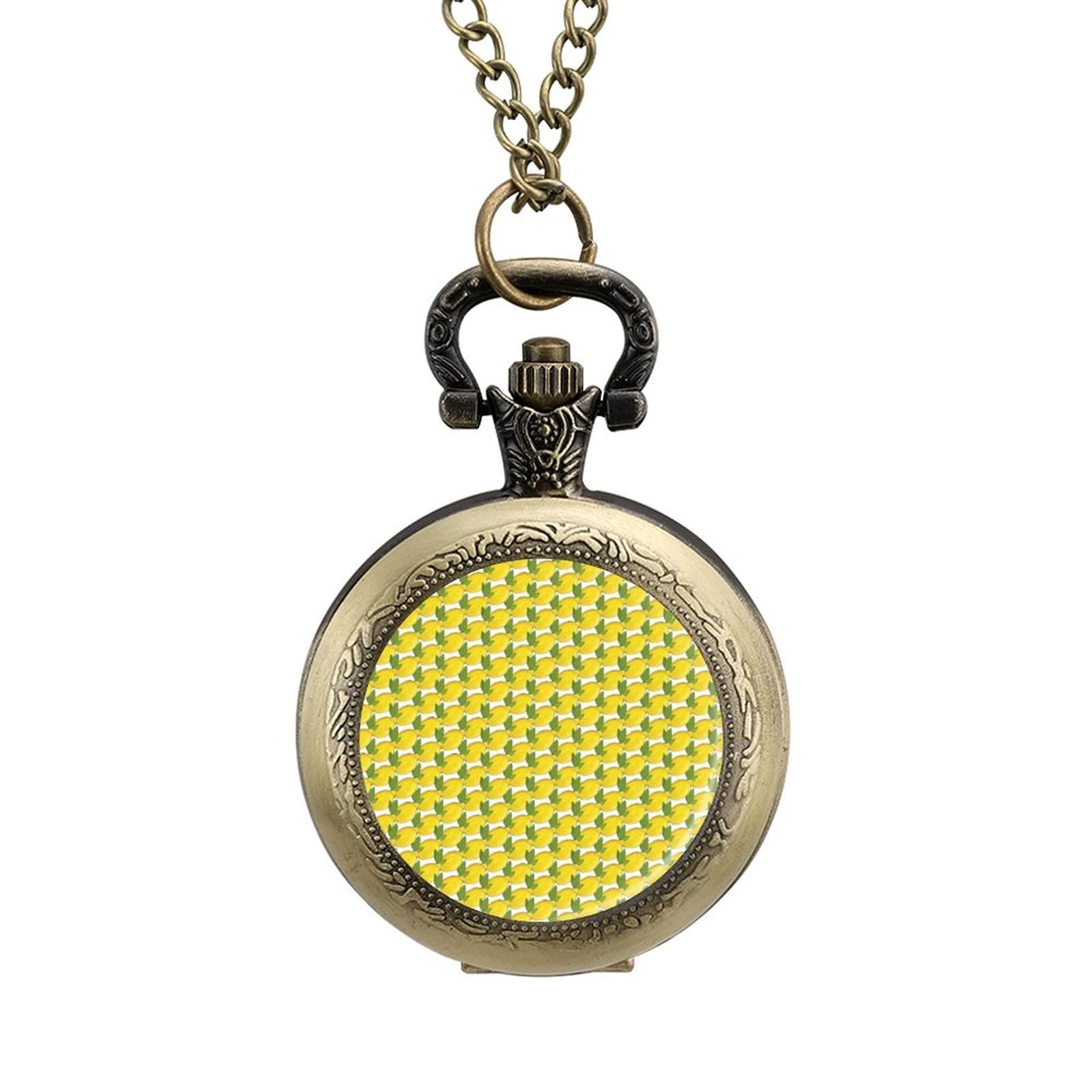 Vintage Lemon Fruit Pocket Watch Necklace - Retro Pendant Watch with Chain - Unique Fashion Gift for Women & Men - Perfect for Steampunk, Gothic, and Victorian Style Outfits