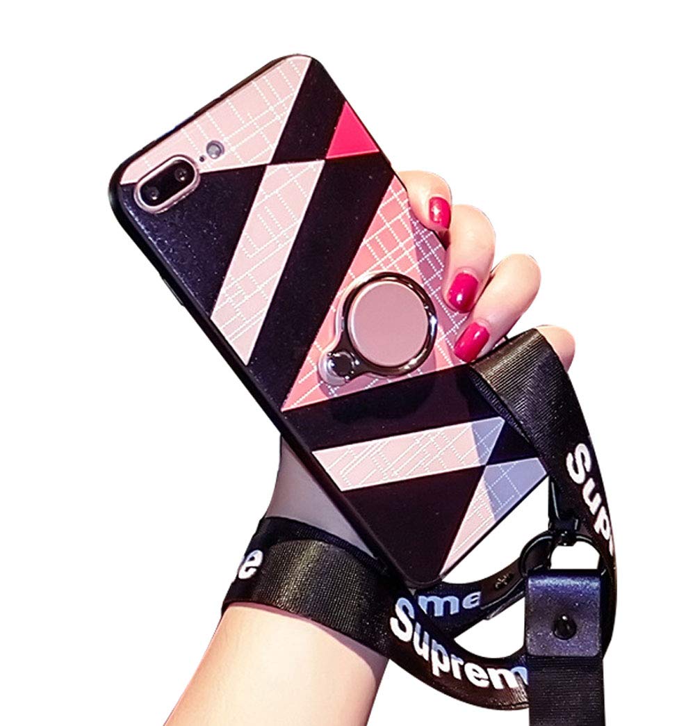 Luxury Geometric Pattern iPhone X/XS Case for Women - Fashion TPU Phone Cover with Back Ring Holder & Wristband - Magnetic Car Mount Compatible - Perfect for Daily Use, Work & Travel