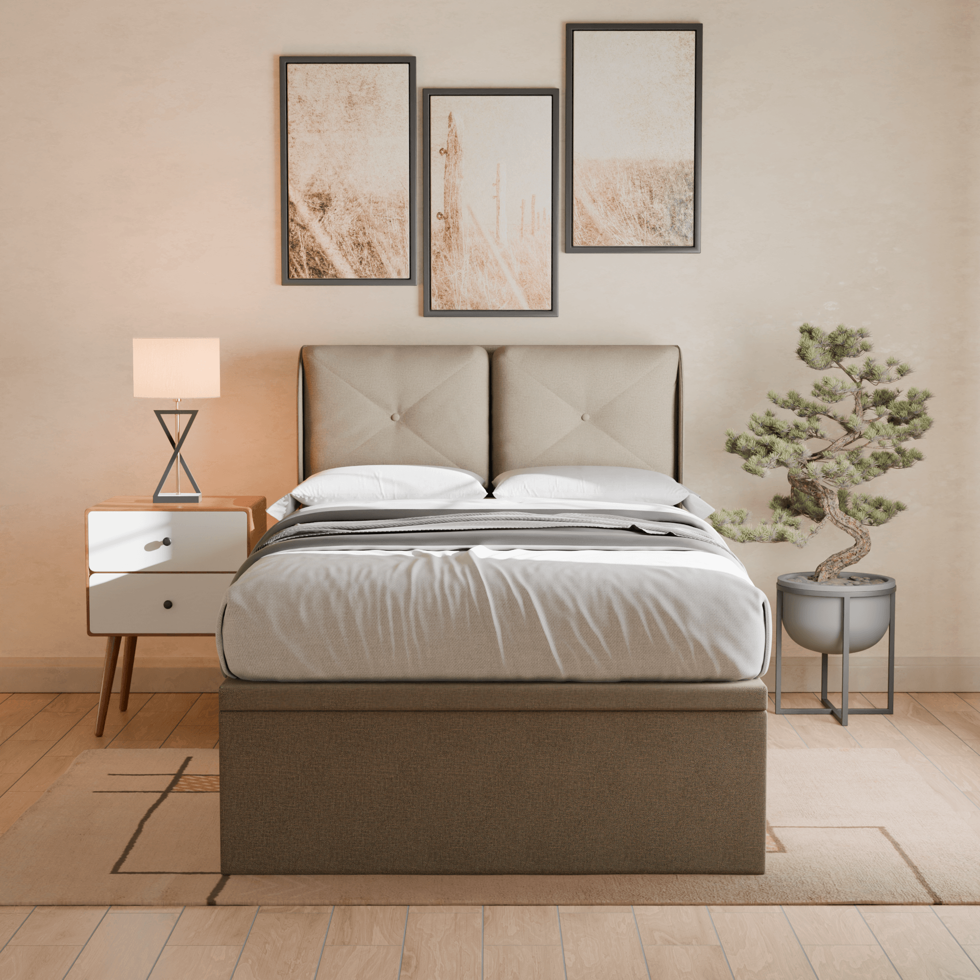 Mohave Fabric Storage Bed - Water Repellent Queen Size Platform Bed with Underbed Storage | Perfect for Small Bedrooms, Dorms & Apartments