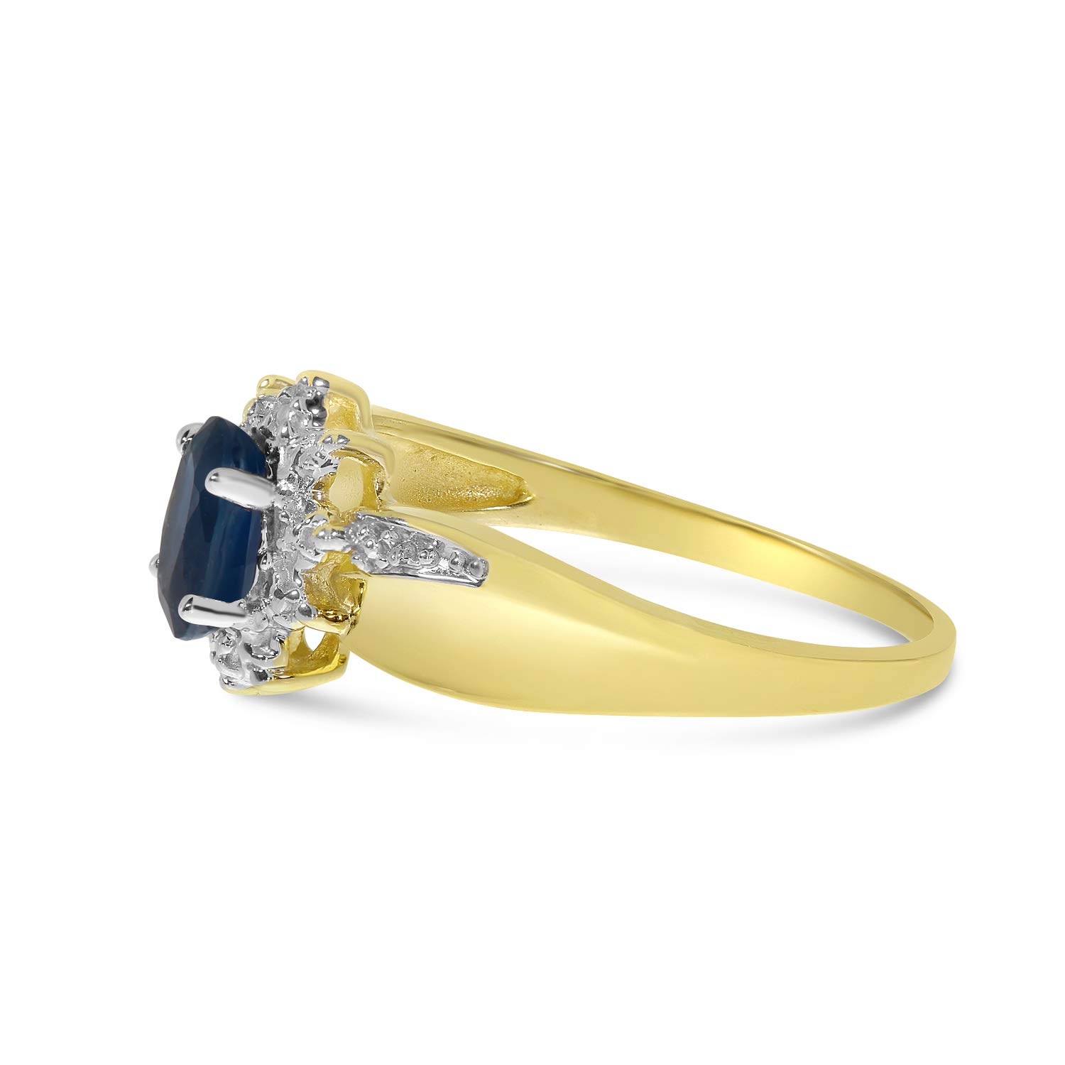 10K Yellow Gold Oval Sapphire and Diamond Ring for Women - Elegant Engagement, Wedding, Anniversary Gift - Perfect for Special Occasions