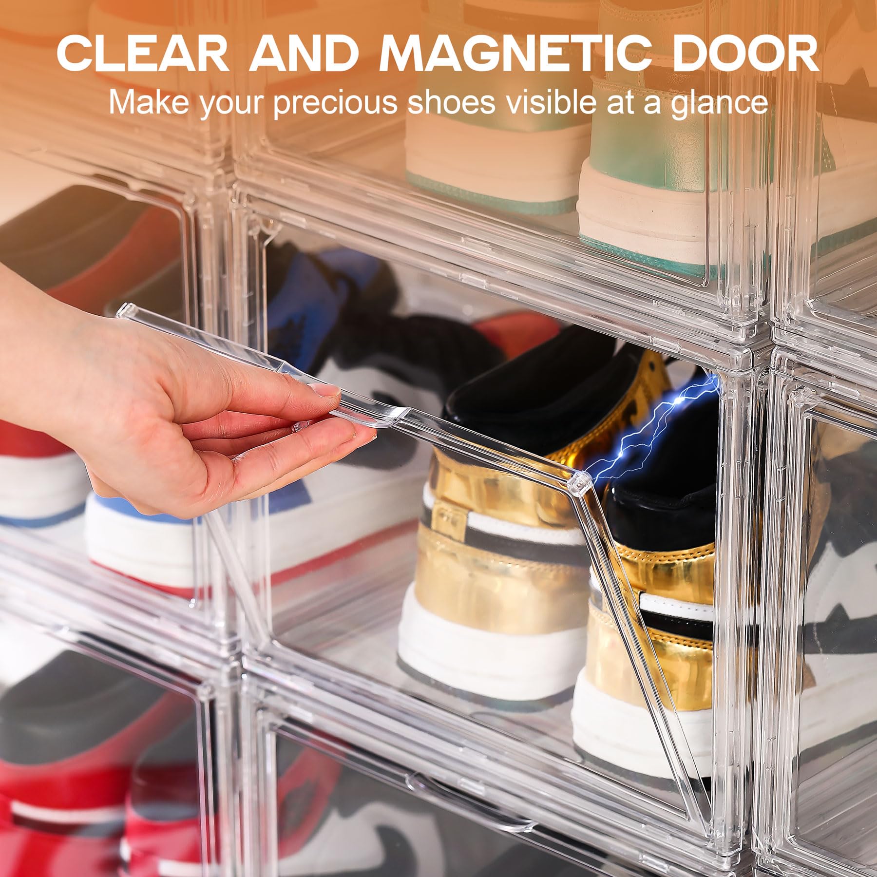 12 Pack Clear Acrylic Shoe Boxes - 360° Transparent Stackable Shoe Storage Containers for Sneakers & Heels (Fits Up to US Size 14) | Perfect for Closet Organization, Shoe Display & Retail Store Showcase