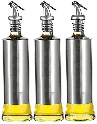 Premium Glass Oil and Vinegar Dispenser Bottle Set with Stainless Steel Spouts - Leak-Proof & Dust-Proof Kitchen Cruet for Cooking, Salad Dressing, BBQ Grilling - Perfect for Home Kitchen, Restaurant, and Outdoor Dining