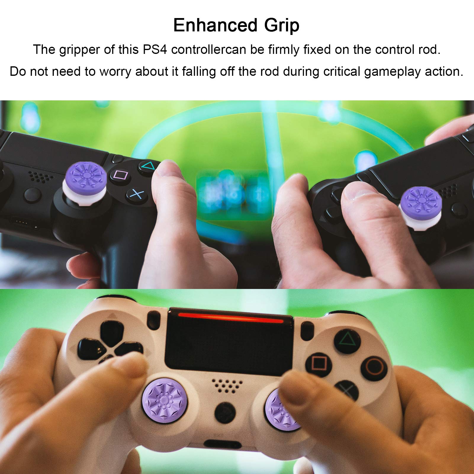 TEUVO Silicone Joystick Grips for PS4 & PS5 Controller - Purple Thumbstick Caps (2-Pack) | Improve Grip, Reduce Thumb Fatigue | Perfect for Gaming, FPS, Racing & Long Play Sessions