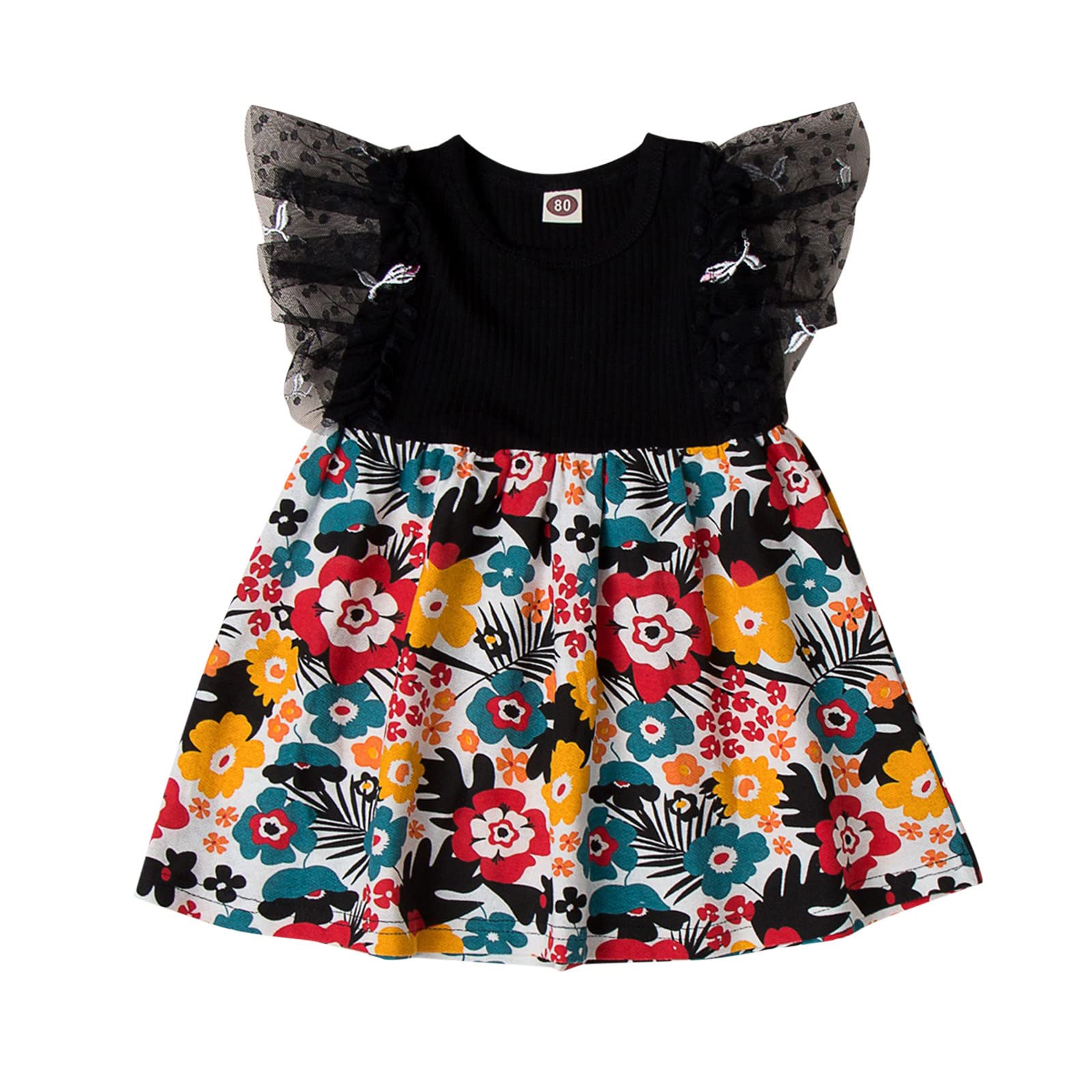 Toddler Baby Girls Tutu Dress - Ribbed Tulle Ruffle Sleeve Halter Sleeveless Casual Dress for Kids | Perfect for Beach, Party & Everyday Outfits