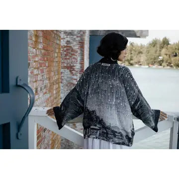 Falling Stars Stargazer Cropped Bamboo Kimono - Lightweight Summer Cover Up for Women, Boho Beachwear, Yoga Cover, Festival Outfit