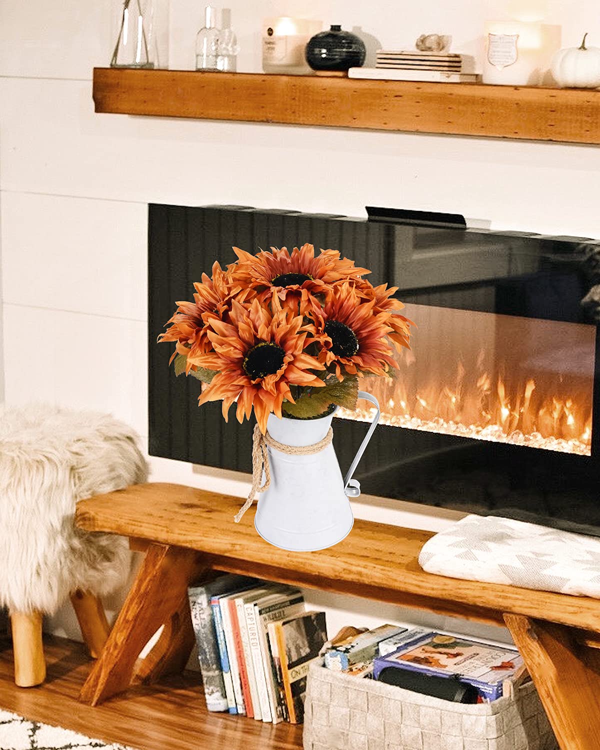 DDHS Fall Artificial Sunflower Centerpieces - Fake Sunflower Potted Plants for Home, Bathroom, Kitchen & Office Decor | Sunflower Arrangement with Metal Pot | Perfect for Table Centerpieces, Wedding Decor & Seasonal Home Styling