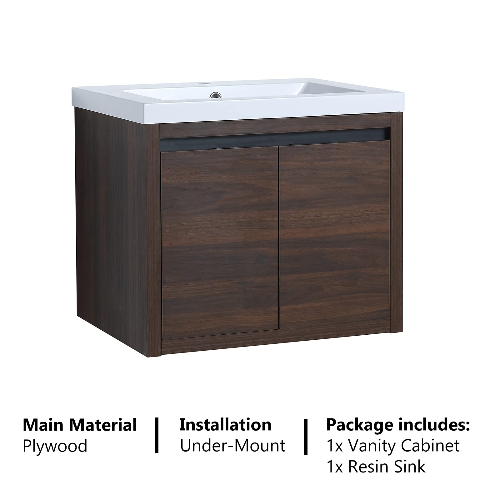 Modern 24 Inch Floating Bathroom Vanity with Sink Combo - Wall Mounted Concrete Vanity Cabinet with Porcelain Top & Storage - California Walnut Finish - Perfect for Small Bathrooms, Powder Rooms & Modern Home Decor