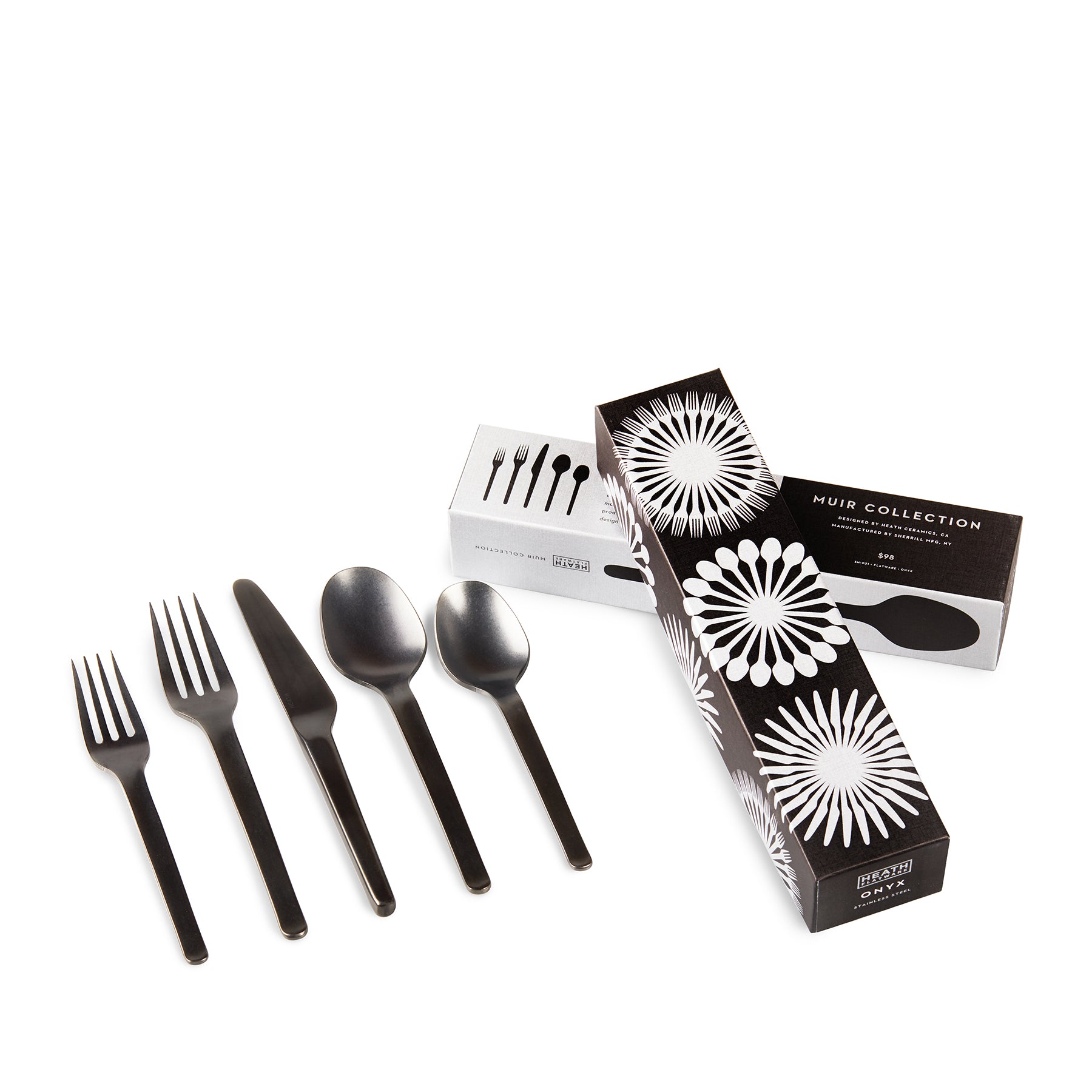 Premium Onyx Black Muir Flatware Set - 5 Piece Elegant Dinnerware for Fine Dining & Special Occasions