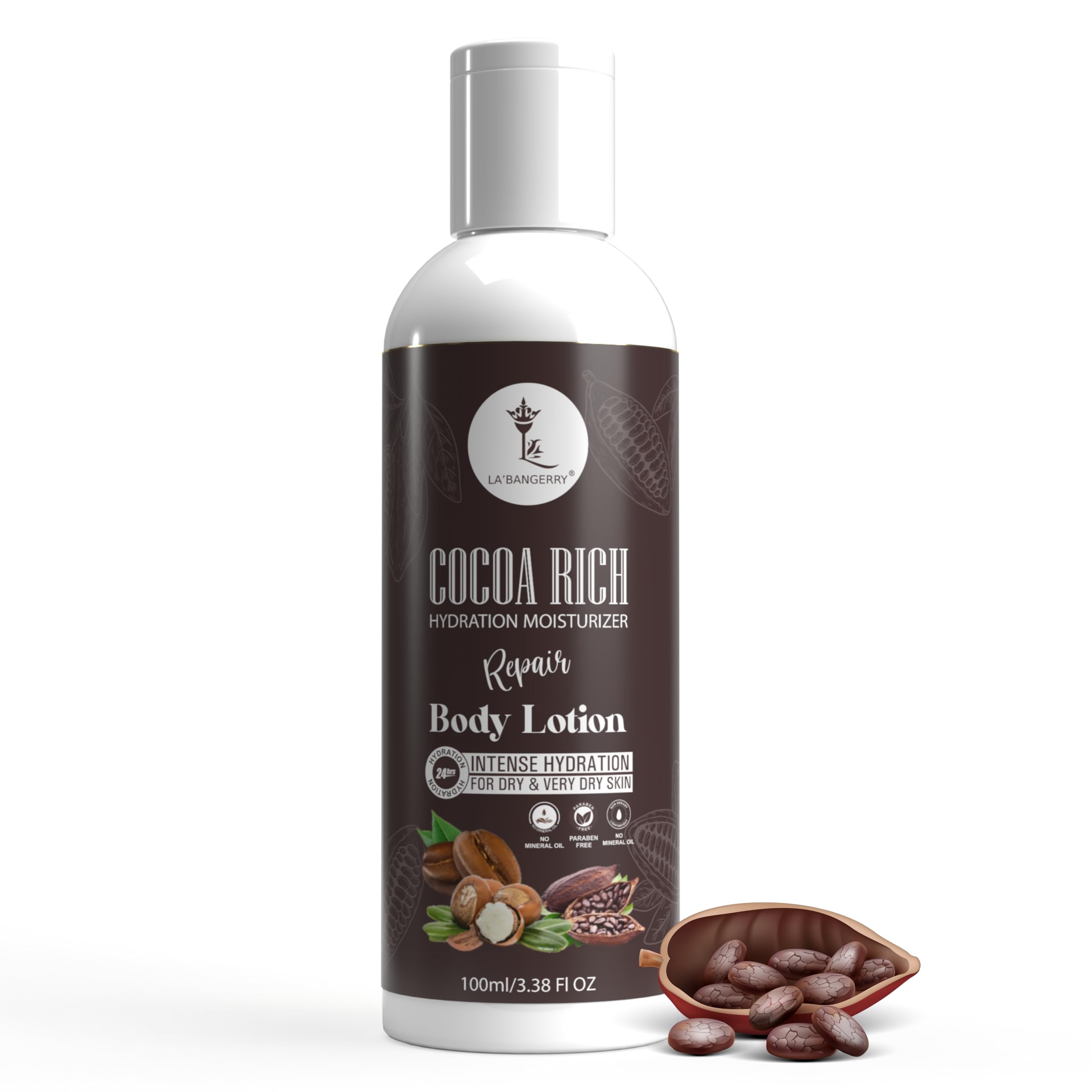 LA'BANGERRY Hydration Cocoa Rich Body Lotion - Long Lasting Moisturizing & Soothing for Very Dry Skin | Non-Greasy Formula for Healthy Glow | 100ml | Perfect for Daily Skincare & Post-Shower Hydration
