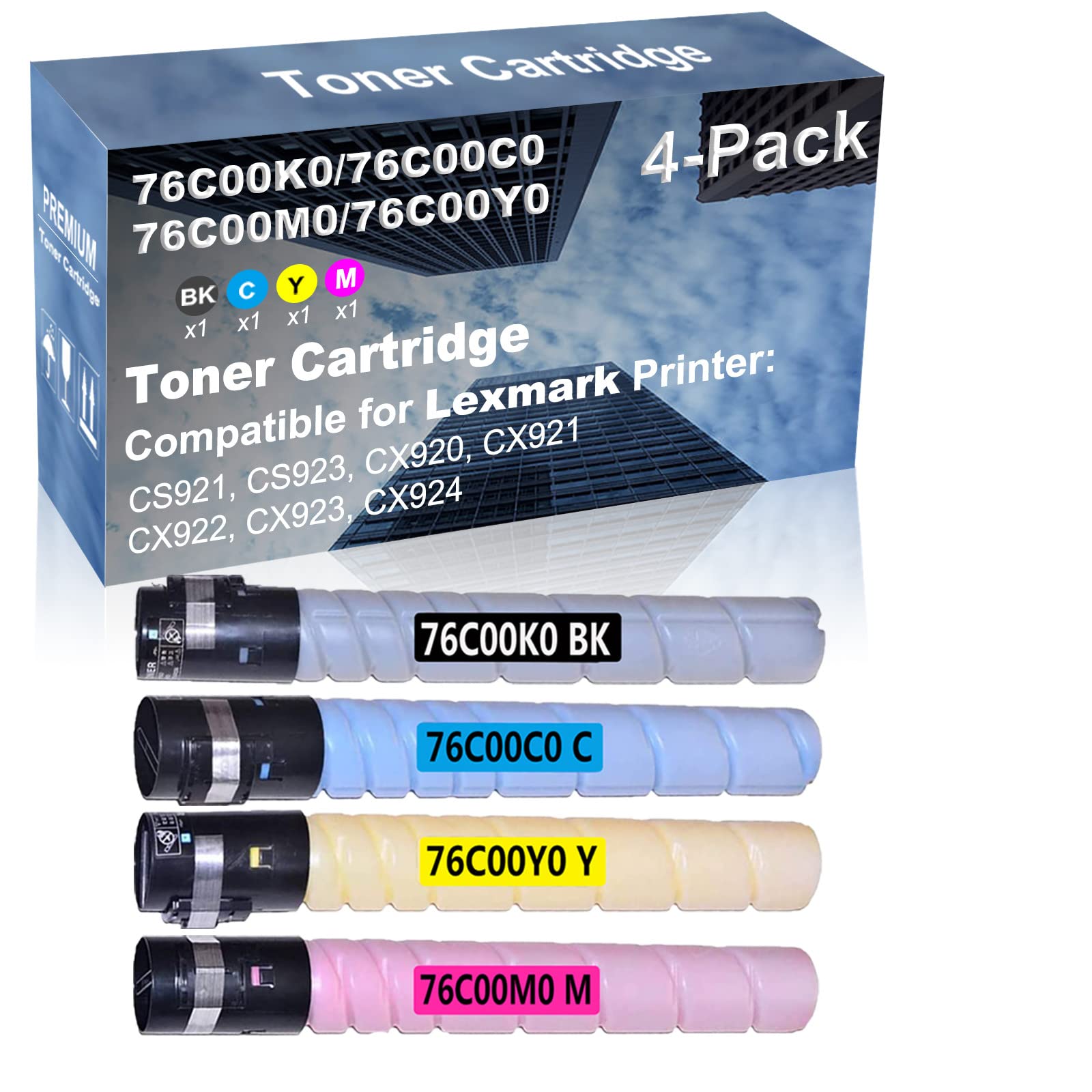 4-Pack (Black+Cyan+Yellow+Magenta) High Yield 76C00K0/76C00C0/76C00Y0/76C00M0 Compatible Toner Cartridges for HP CX923 & CX924 Laser Printers - Perfect for Office & Home Printing Needs