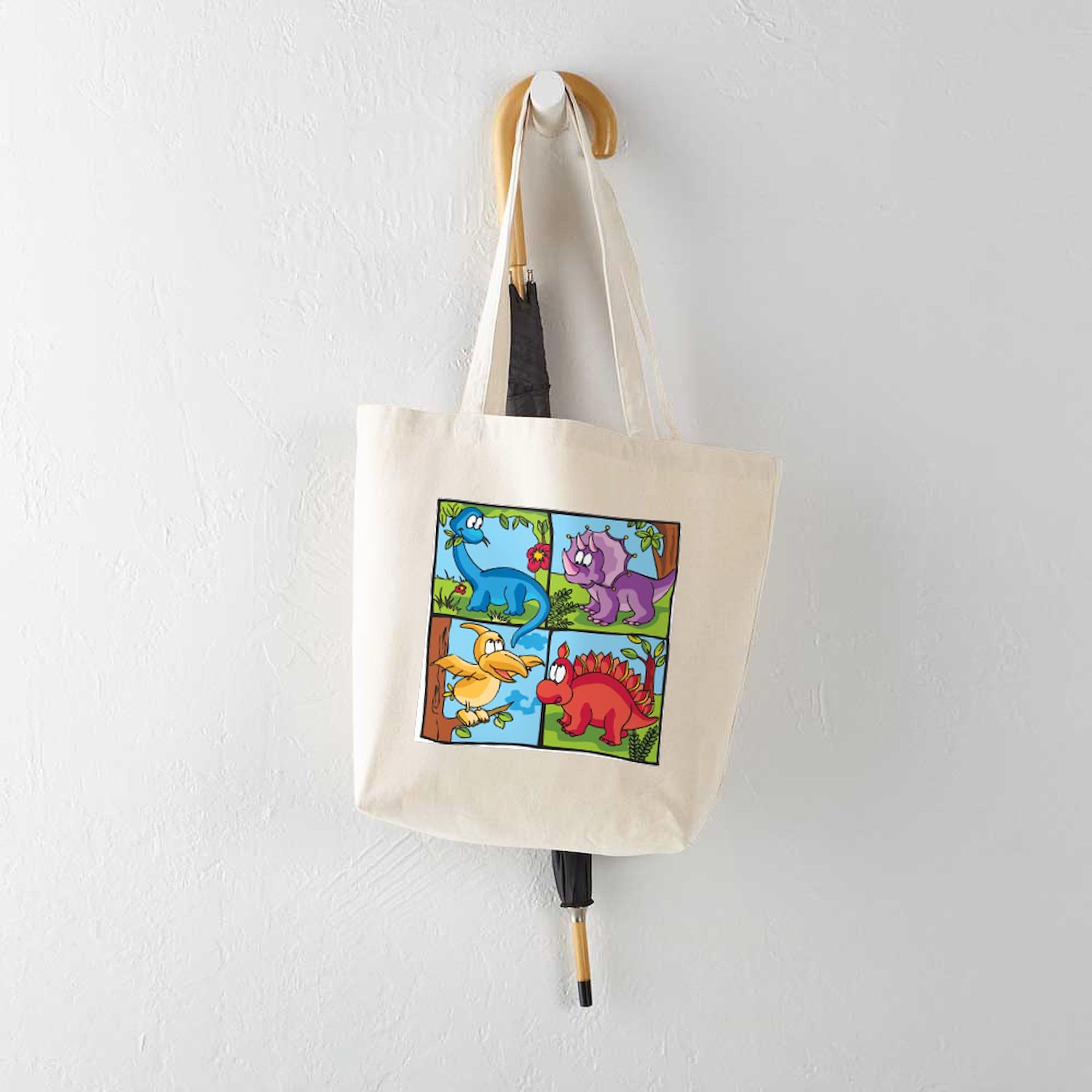 Dino Friends Natural Canvas Tote Bag - Eco-Friendly Reusable Shopping Bag for Groceries, Beach & Everyday Use | CafePress