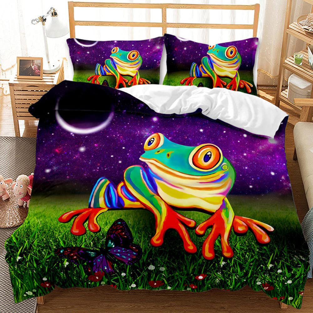 Cartoon Animal Frog 3D Printed Oversized King Duvet Cover Set - 100% Microfiber Soft Bedding Kit for Queen & King Beds - Perfect for Kids' Rooms, Guest Bedrooms & Cozy Home Decor