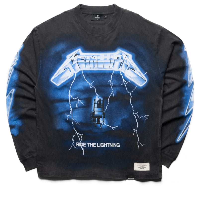 Metallica x Represent Ride The Lightning Long Sleeve Vintage Grey T-Shirt - Official Band Merch for Concerts & Rock Music Fans