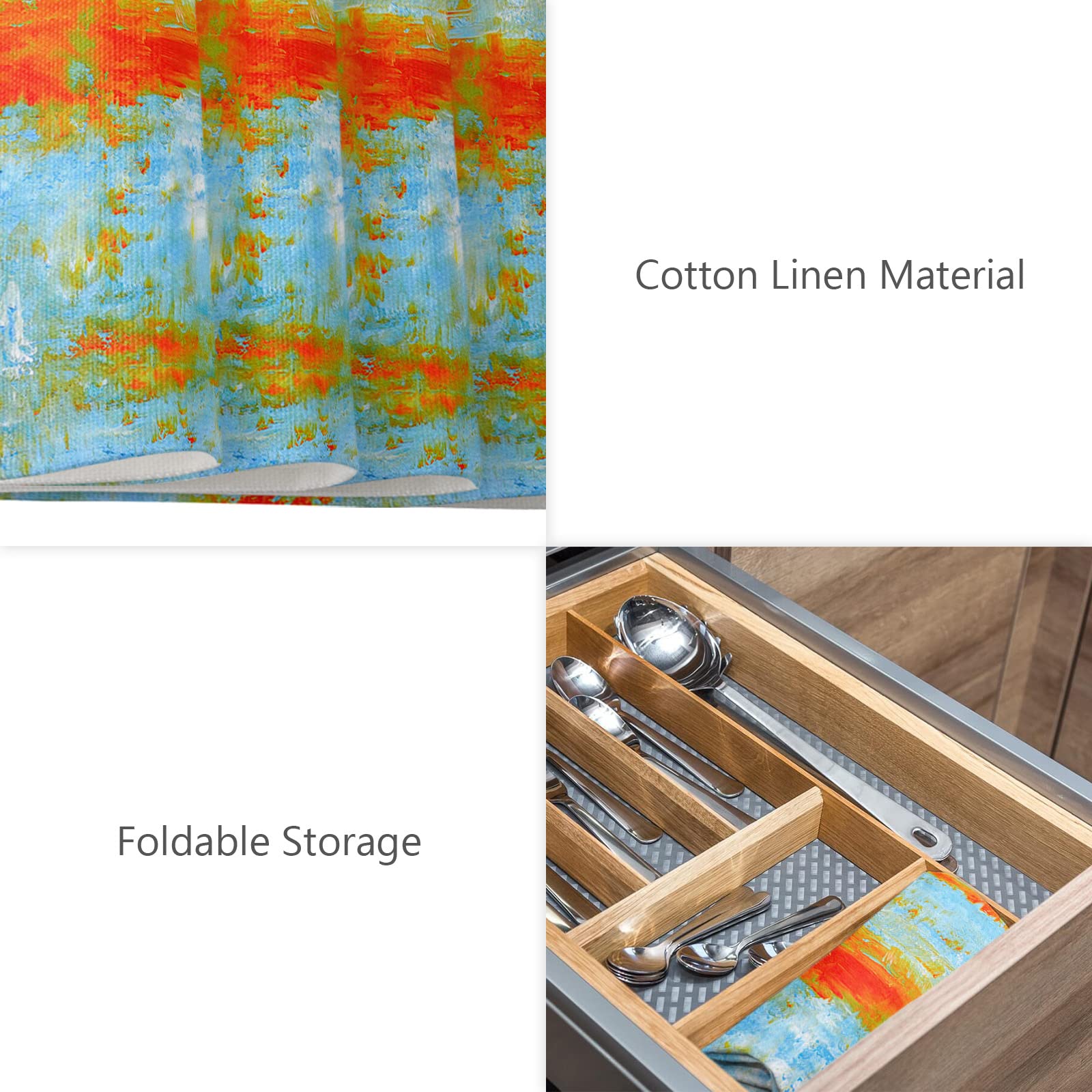 Abstract Geometric Graffiti Art Cotton Linen Placemats Set of 4 - Orange Red Blue Oil Painting Design for Square/Rectangle/Round Dining Tables - Waterproof Kitchen Table Mats for Holiday Decor & Dinner Parties